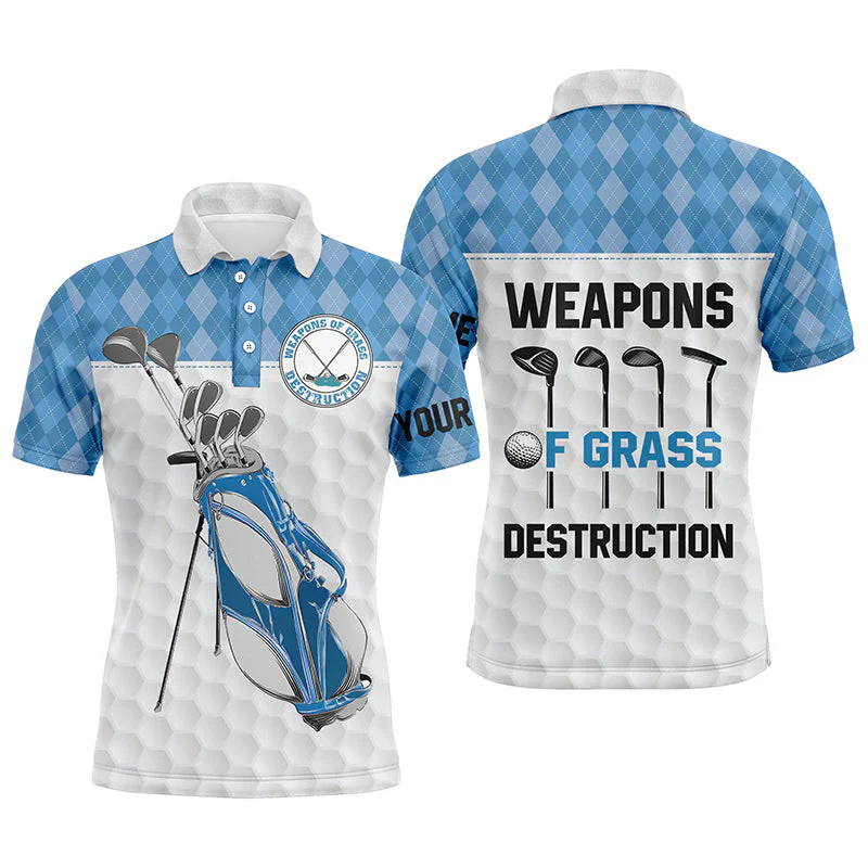 Custom Golf Long Sleeve Men Polo Shirt - Golf Bag Clubs Custom Name Apparel - Weapons Of Grass Destruction - Personalized Gift For Men, Golf Lover - Image 3