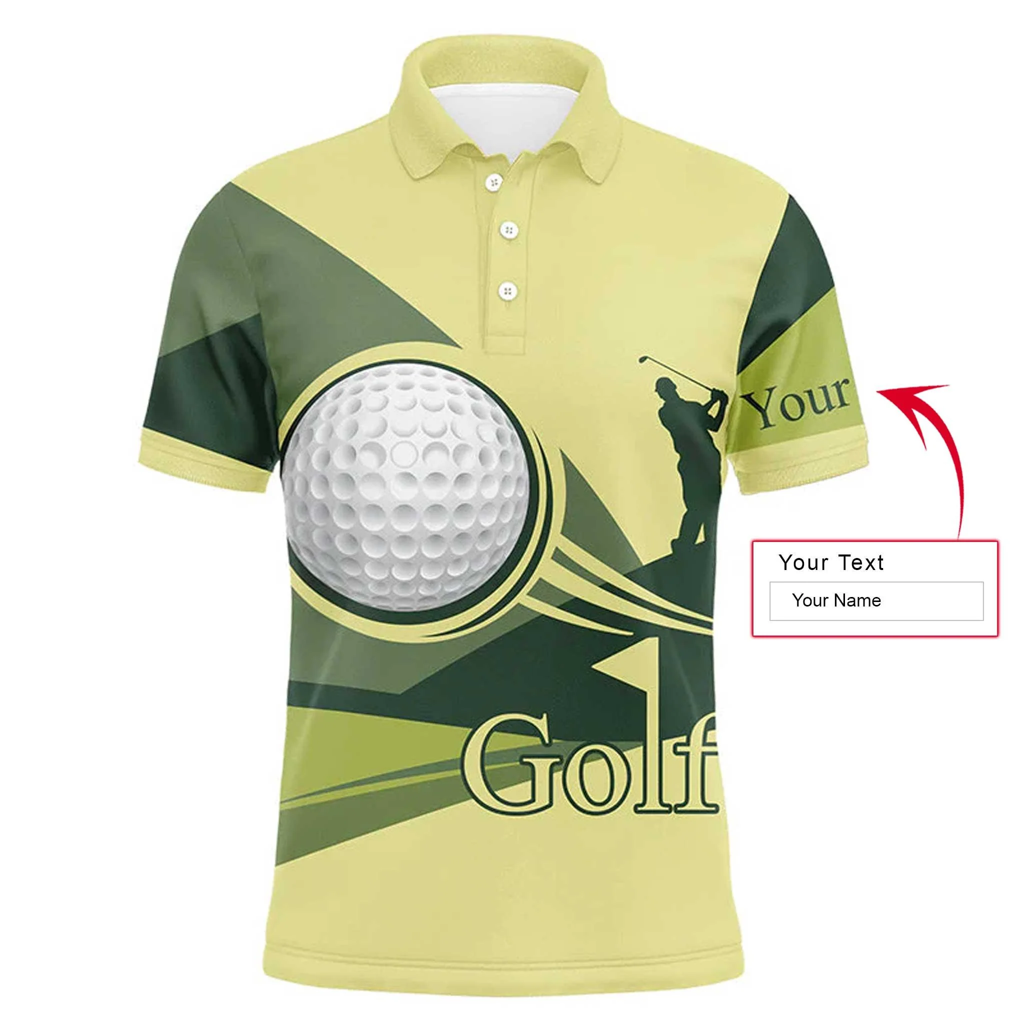 Custom Golf Long Sleeve Men Polo Shirt - Golf Balls Pattern Custom Name Green Yellow Apparel - Personalized Gift For Golf Lover, Team, Golfer - Image 3
