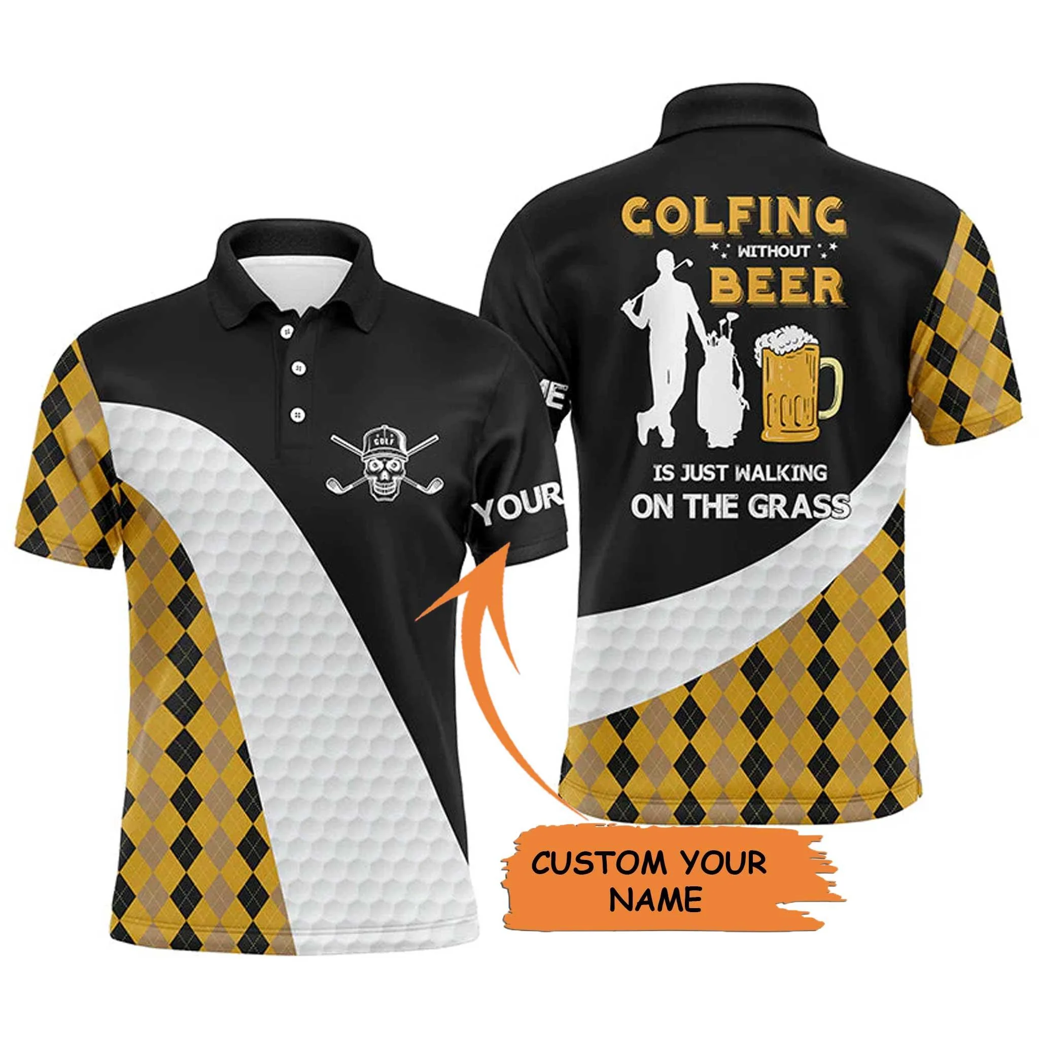 Custom Golf Long Sleeve Men Polo Shirt - Golfing Without Beer Is Just Walking On The Grass Men Golf Polo Shirt - Perfect Polo Shirt For Men, Golfers - Image 3