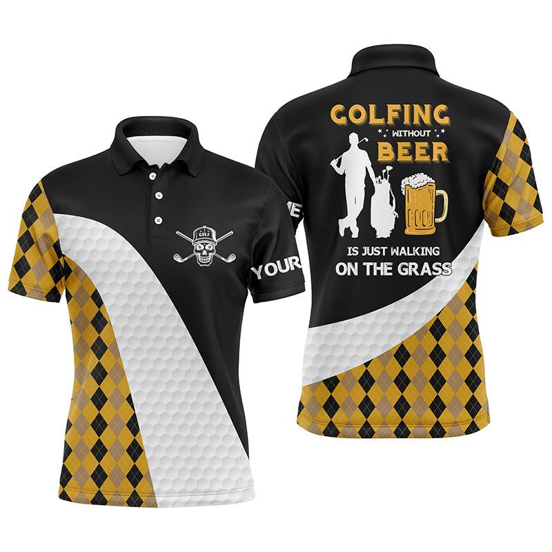 Custom Golf Long Sleeve Men Polo Shirt - Golfing Without Beer Is Just Walking On The Grass Men Golf Polo Shirt - Perfect Polo Shirt For Men, Golfers - Image 4