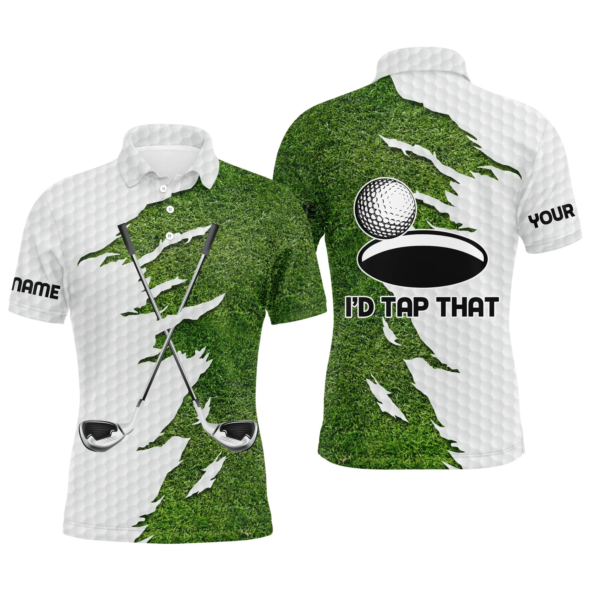 Custom Golf Long Sleeve Men Polo Shirt - Green Golf Course Custom Name , I'd Tap That Men Golf Polo Shirt - Personalized Gift For Golf Men, Golf Lover - Image 3
