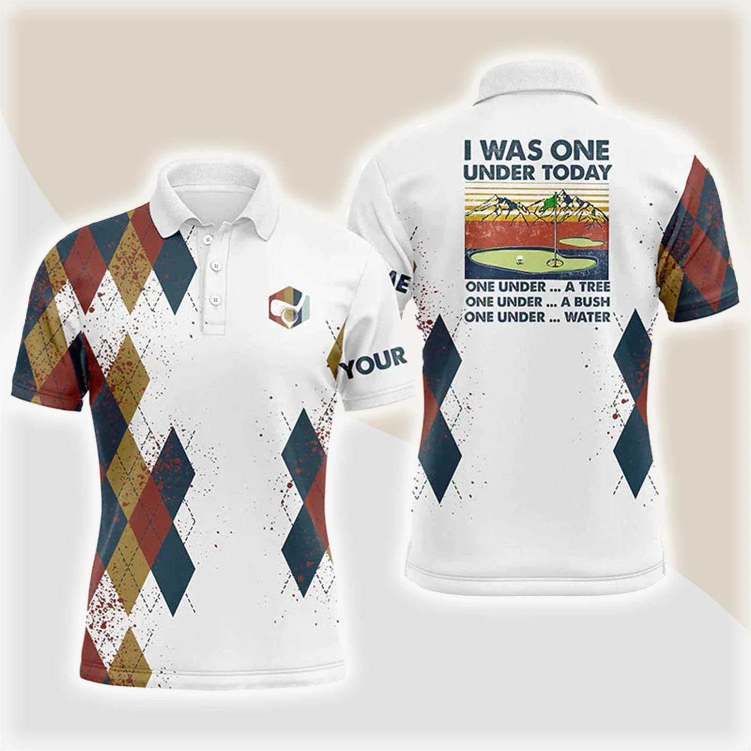 Custom Golf Long Sleeve Men Polo Shirt - I Was One Under Today One Under A Tree Bush and Water Golf Men Polo Shirt For Golf Lover - Image 2