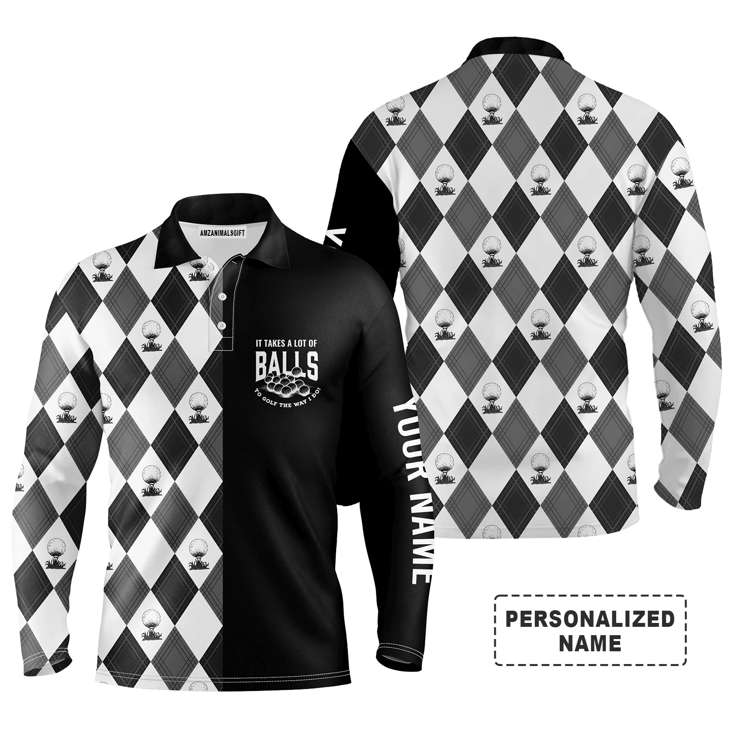 Custom Golf Long Sleeve Men Polo Shirt - It Takes A Lot Of Balls To Golf The Way I Do Men Golf Polo Shirt - Perfect Polo Shirt For Men, Golfers - Image 2