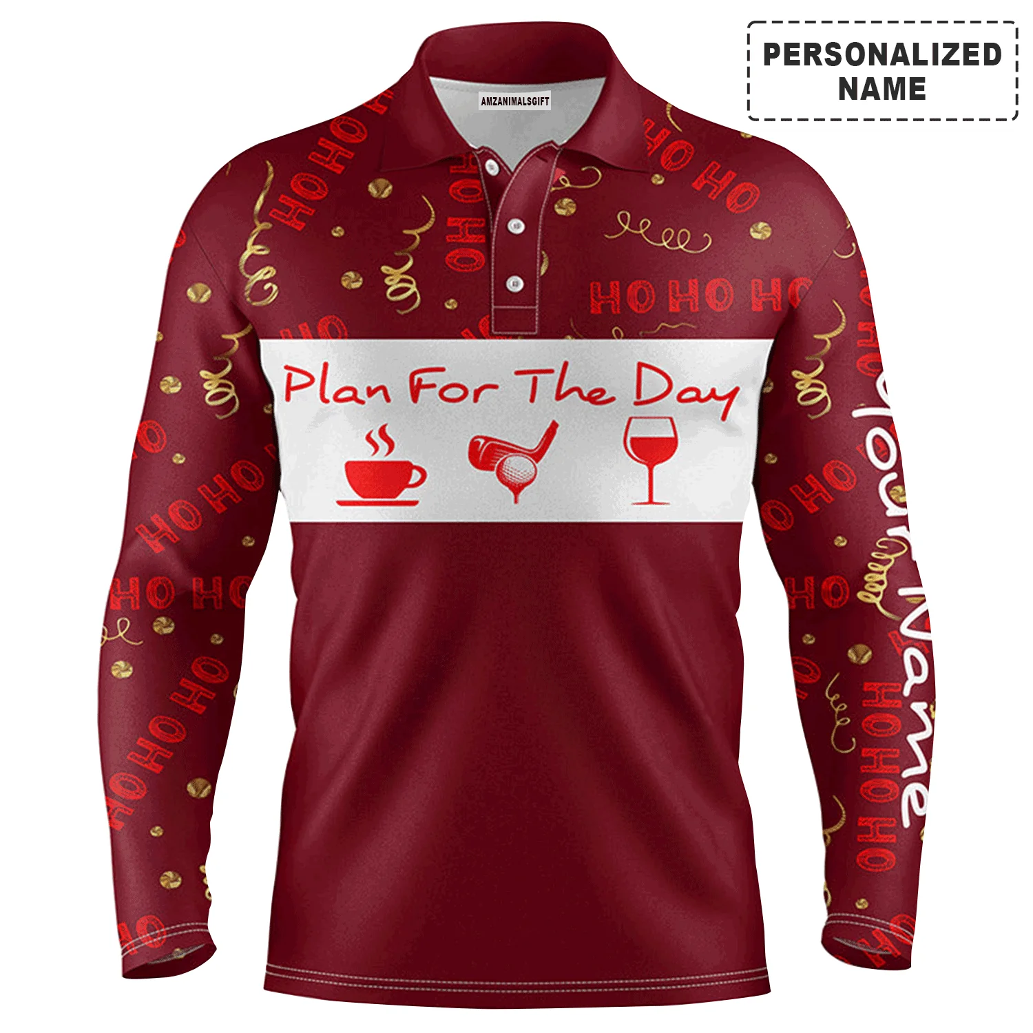 Custom Golf Long Sleeve Men Polo Shirt - Plan For The Day Coffee Golf Wine Men Golf Polo Shirt- Perfect Polo Shirt For Men, Golfers - Image 2