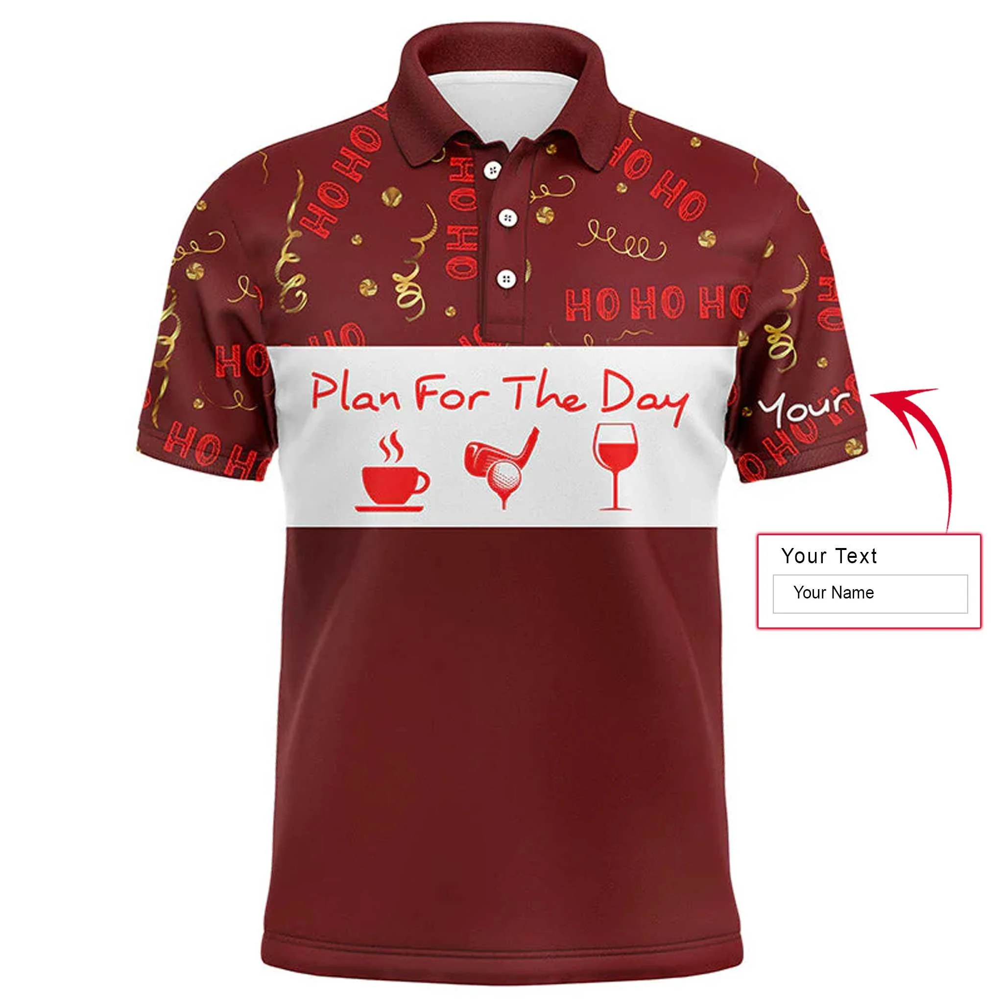Custom Golf Long Sleeve Men Polo Shirt - Plan For The Day Coffee Golf Wine Men Golf Polo Shirt- Perfect Polo Shirt For Men, Golfers - Image 3