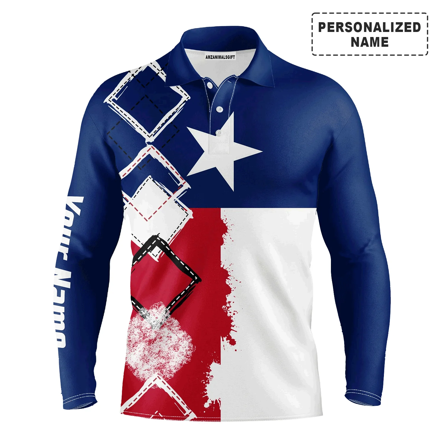 Custom Golf Long Sleeve Men Polo Shirt - Texas Flag Patriot Custom Name Apparel Men Golf Polo Shirt - Personalized Gift For Golf Lover, Team - Image 2