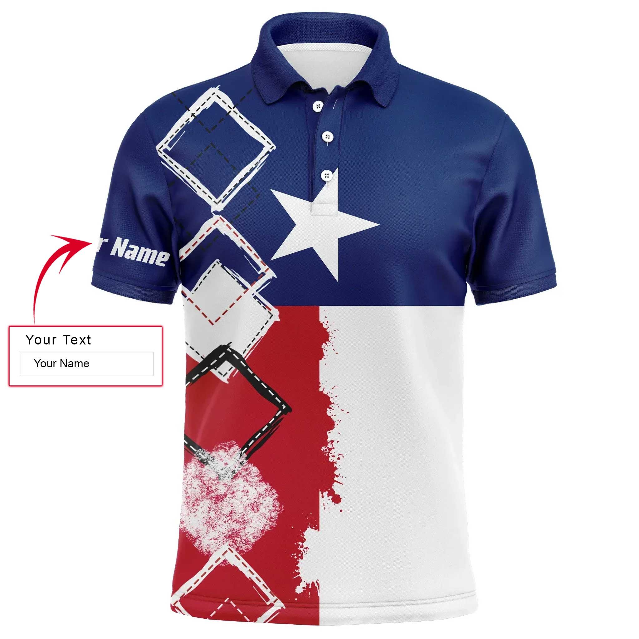Custom Golf Long Sleeve Men Polo Shirt - Texas Flag Patriot Custom Name Apparel Men Golf Polo Shirt - Personalized Gift For Golf Lover, Team - Image 3