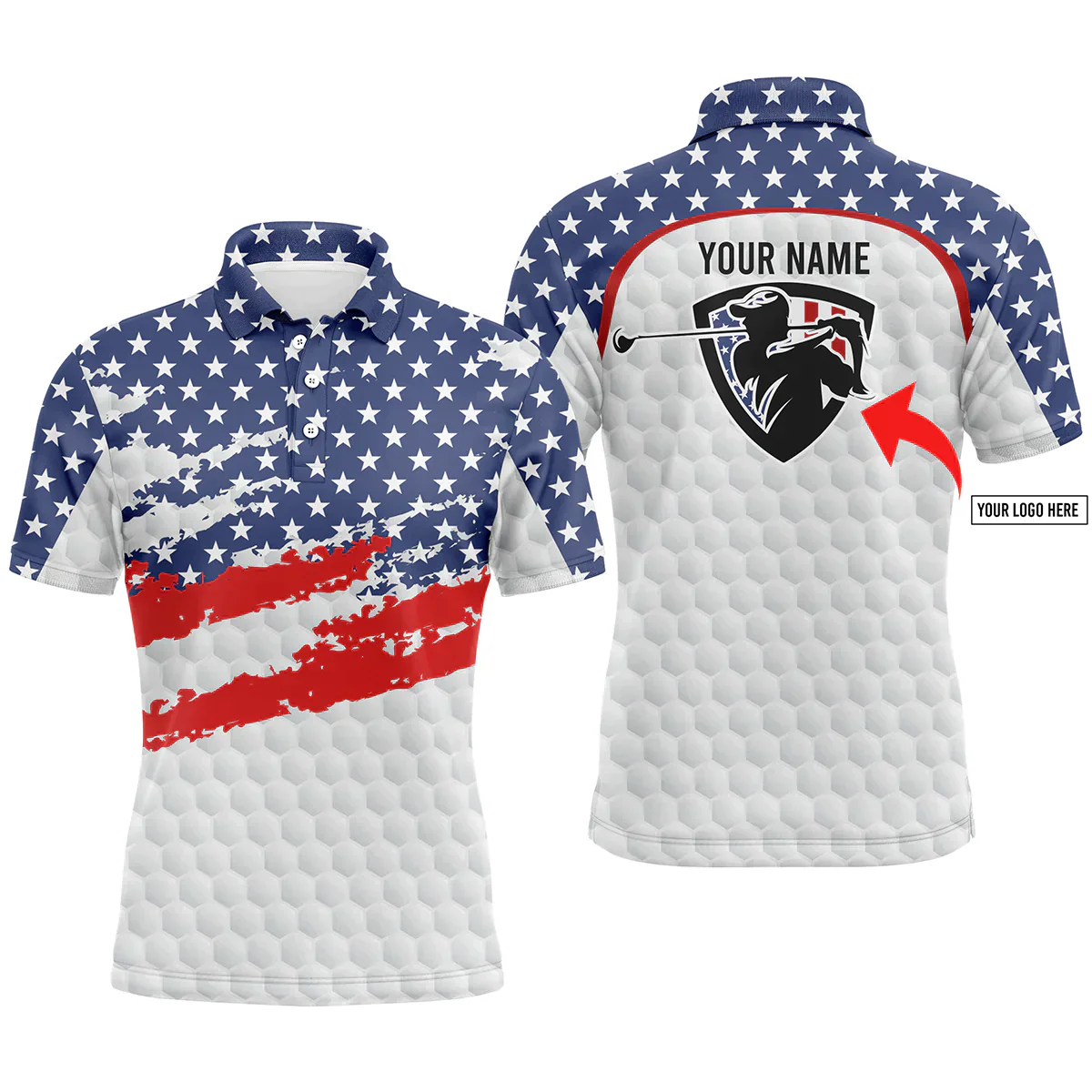 Custom Golf Men Polo Shirt - American Flag Custom Name And Logo Team Golf Men Golf Polo Shirt - Perfect Polo Shirt For Men, Golfers