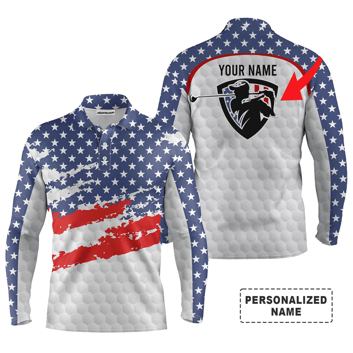 Custom Golf Men Polo Shirt - American Flag Custom Name And Logo Team Golf Men Golf Polo Shirt - Perfect Polo Shirt For Men, Golfers - Image 2