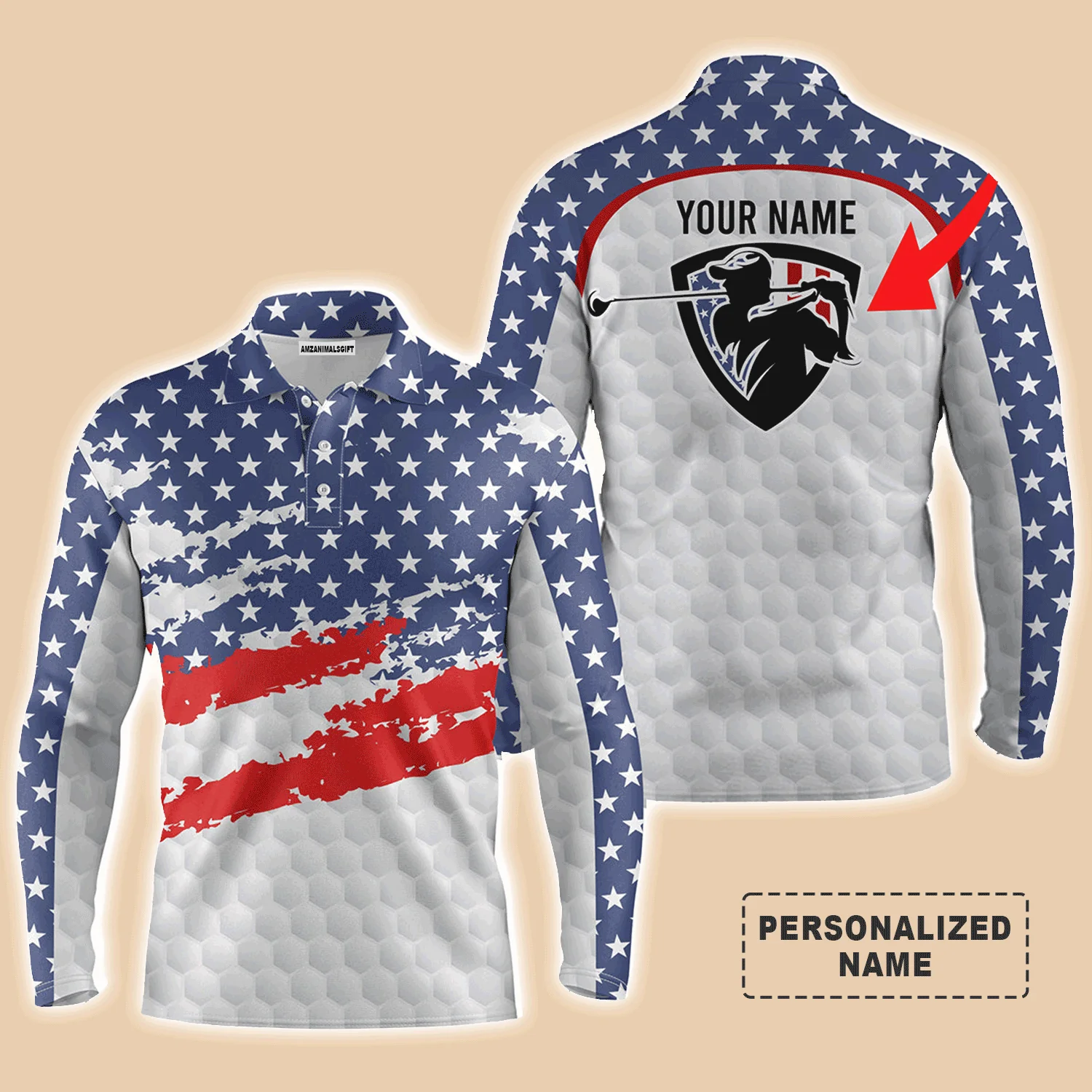 Custom Golf Men Polo Shirt - American Flag Custom Name And Logo Team Golf Men Golf Polo Shirt - Perfect Polo Shirt For Men, Golfers - Image 3