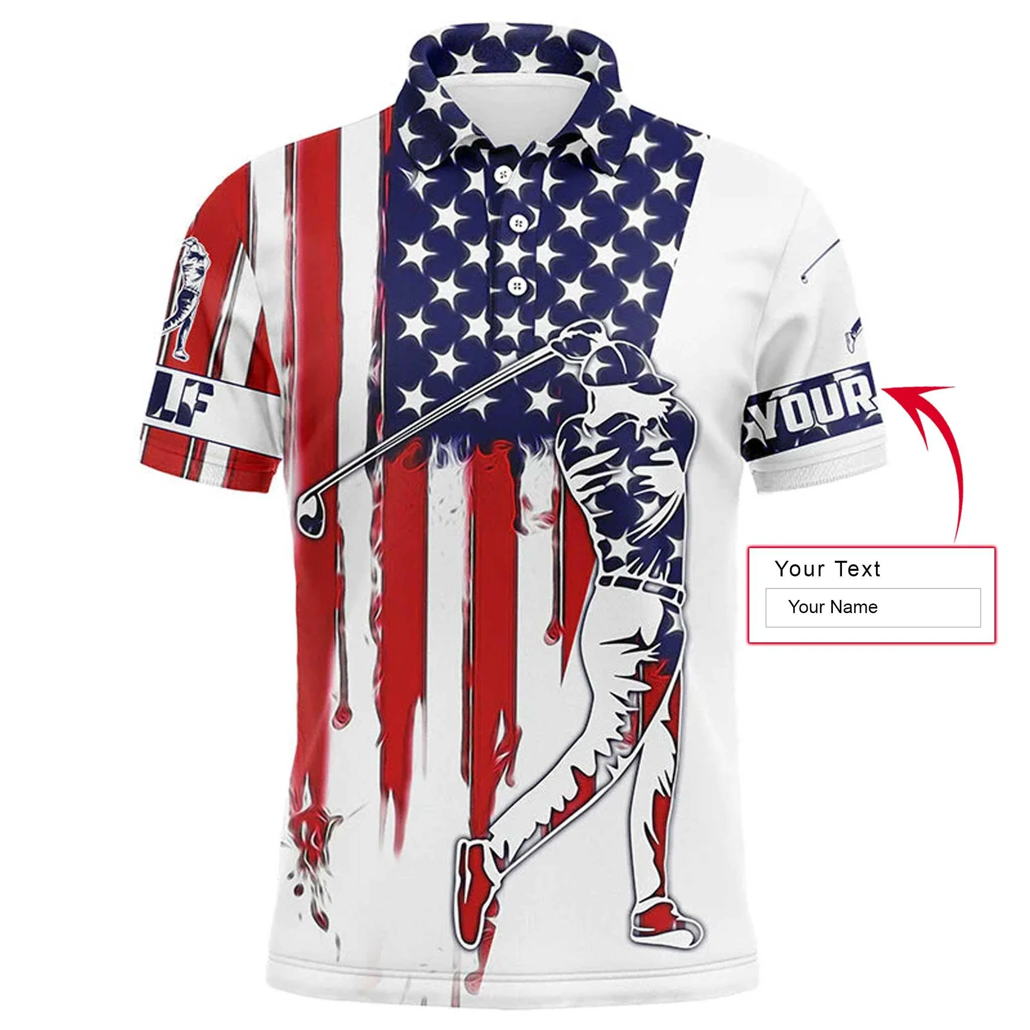 Custom Golf Men Polo Shirt - American Flag Custom Name Apparel Men Golf Polo Shirt - Perfect Polo Shirt For Men, Golfers, 4th July, Independence Day