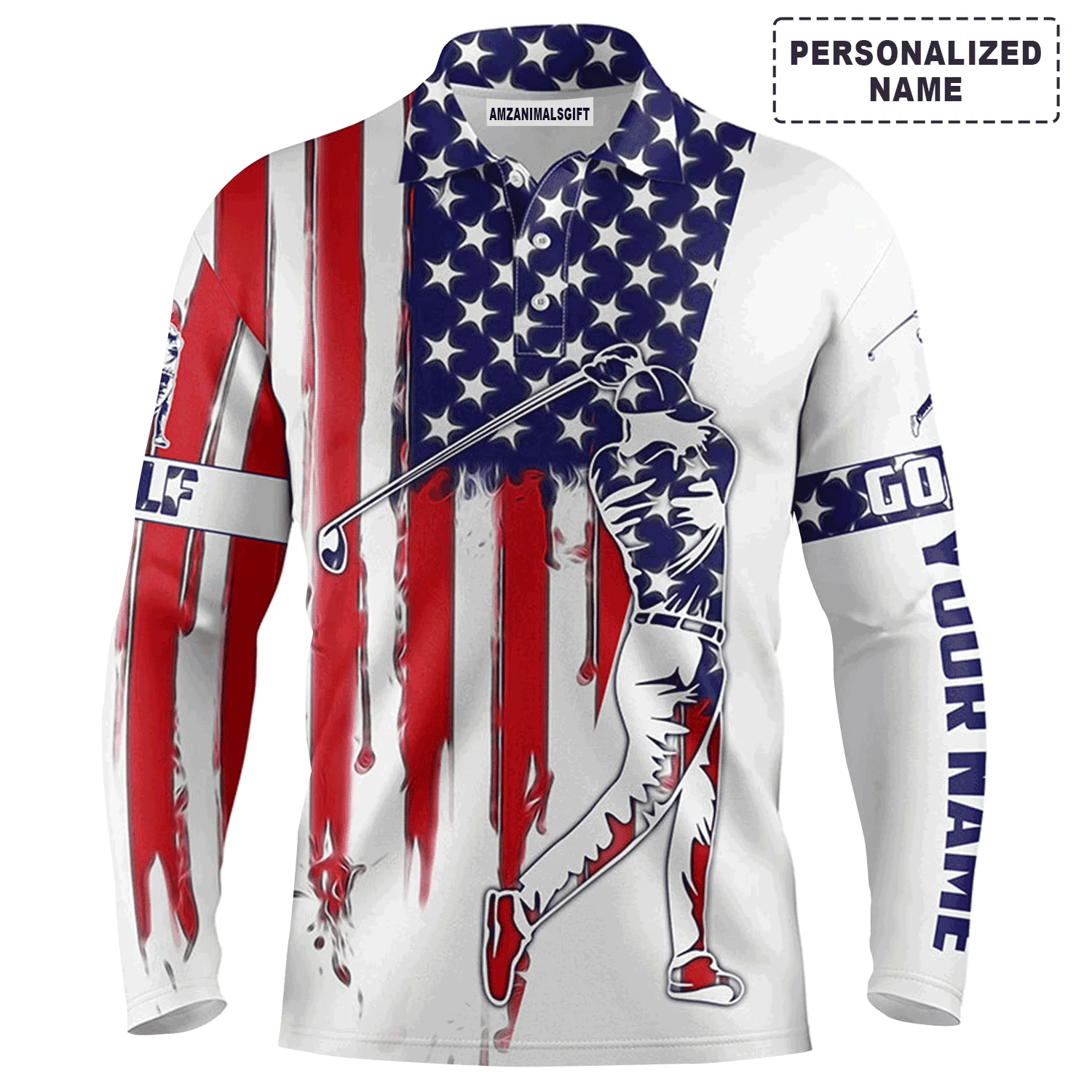 Custom Golf Men Polo Shirt - American Flag Custom Name Apparel Men Golf Polo Shirt - Perfect Polo Shirt For Men, Golfers, 4th July, Independence Day - Image 3