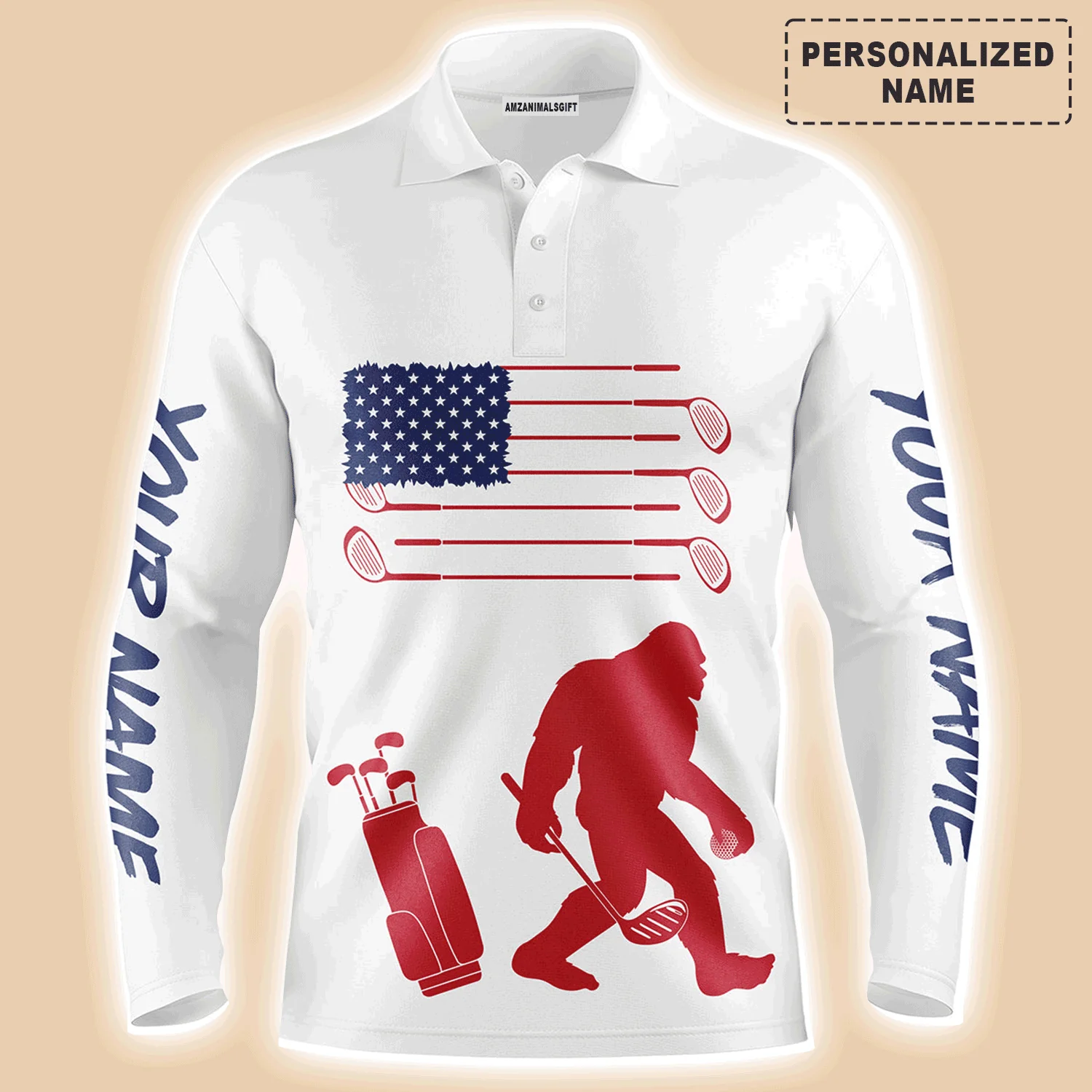 Custom Golf Men Polo Shirt, Bigfoot Golf Custom Name Men Polo Shirt,Custom Name American Flag Bigfoot Patriotic Polo Shirt- Perfect Polo Shirt For Men - Image 3