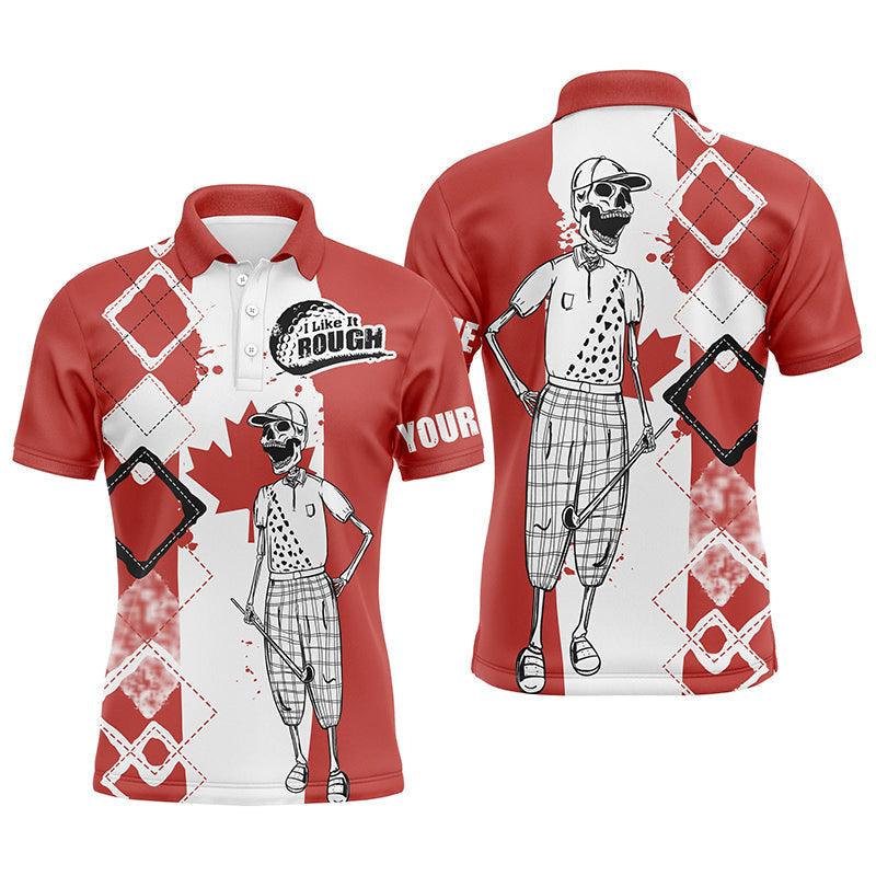 Custom Golf Men Polo Shirt - Canada Flag Custom Name Apparel - Skull I Like It Rough Men Golf Polo Shirt - Perfect Polo Shirt For Men, Golfers - Image 2