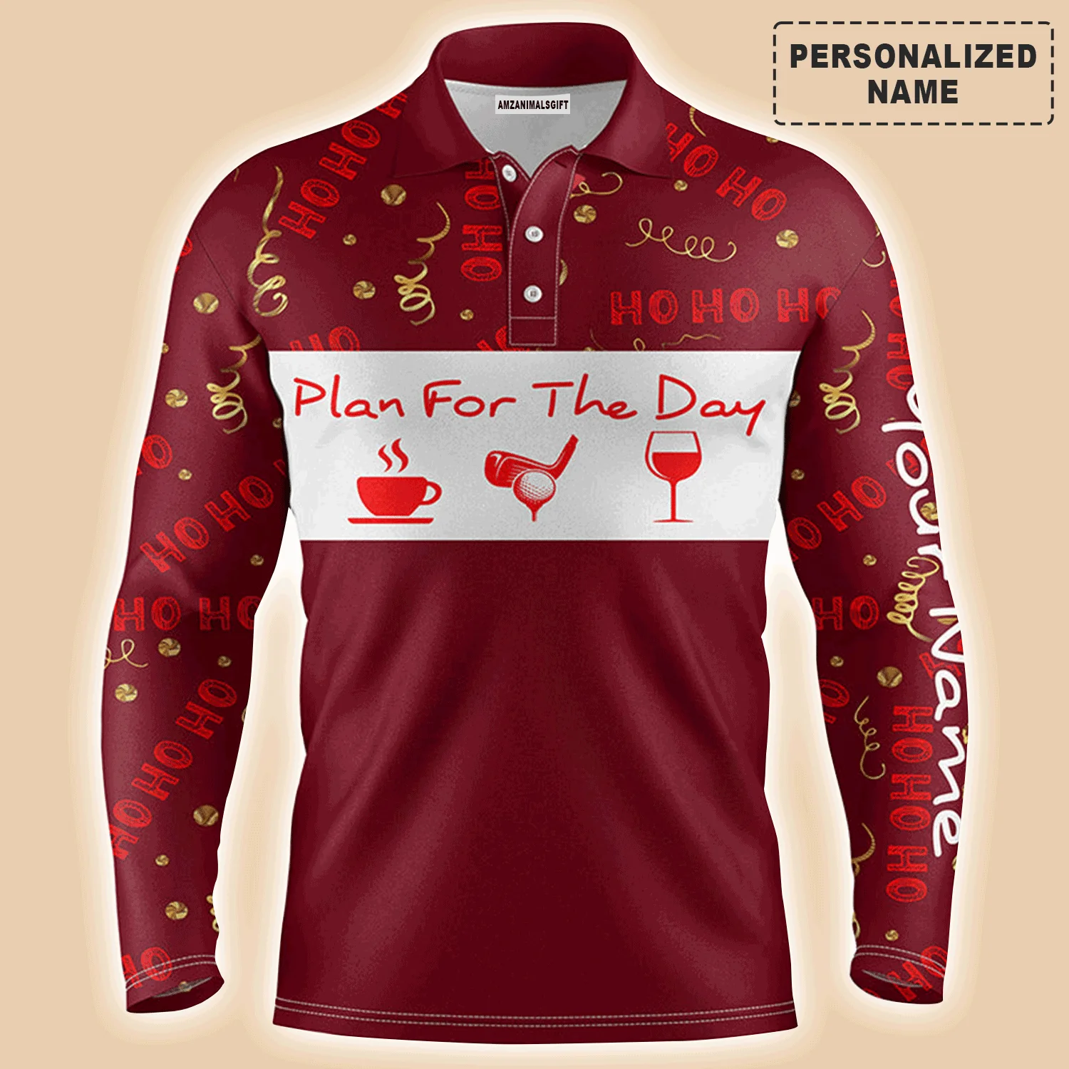 Custom Golf Men Polo Shirt - Christmas Custom Name Apparel, Plan For The Day Coffee Golf Wine Men Golf Polo Shirt- Perfect Polo Shirt For Men, Golfers - Image 3