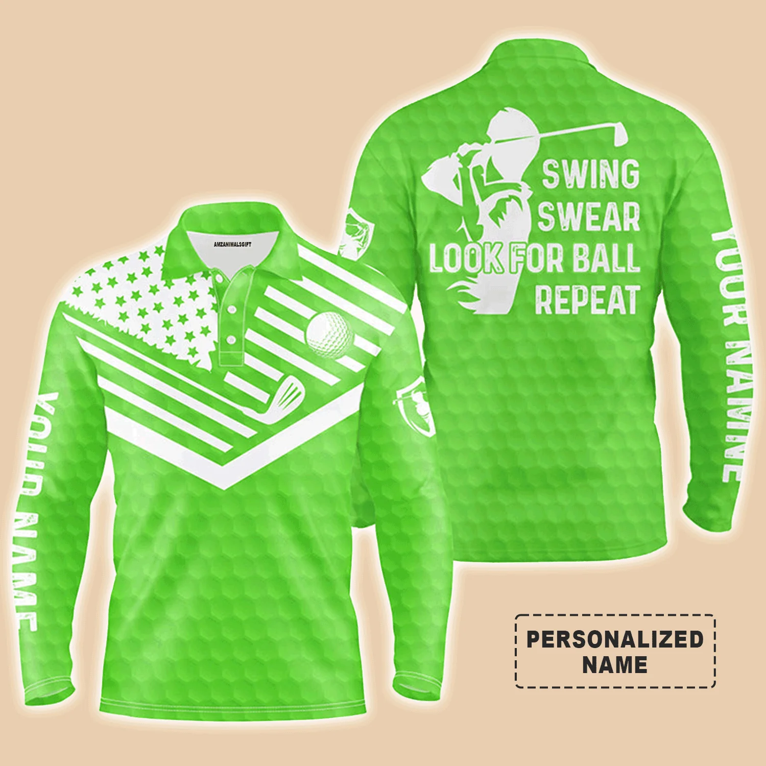 Custom Golf Men Polo Shirt - Custom Name American Flag Apparel - Swing Swear Look For Ball Repeat Men Golf Polo Shirt- Perfect Polo Shirt For Men - Image 12
