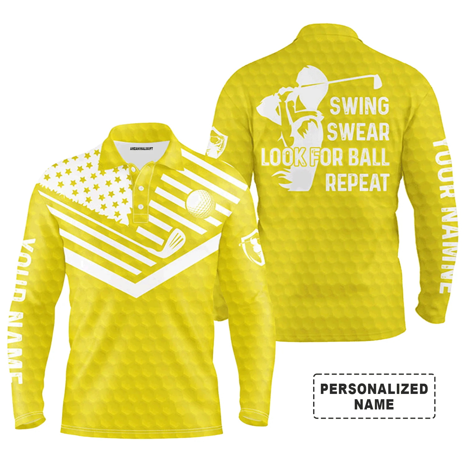 Custom Golf Men Polo Shirt - Custom Name American Flag Apparel - Swing Swear Look For Ball Repeat Men Golf Polo Shirt- Perfect Polo Shirt For Men - Image 15