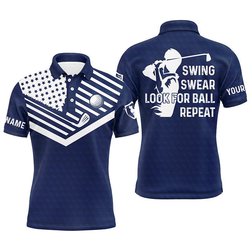 Custom Golf Men Polo Shirt - Custom Name American Flag Apparel - Swing Swear Look For Ball Repeat Men Golf Polo Shirt- Perfect Polo Shirt For Men - Image 2