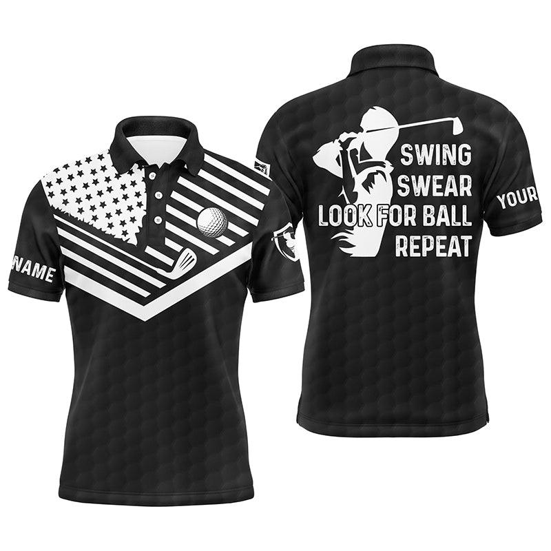 Custom Golf Men Polo Shirt - Custom Name American Flag Apparel - Swing Swear Look For Ball Repeat Men Golf Polo Shirt- Perfect Polo Shirt For Men - Image 3
