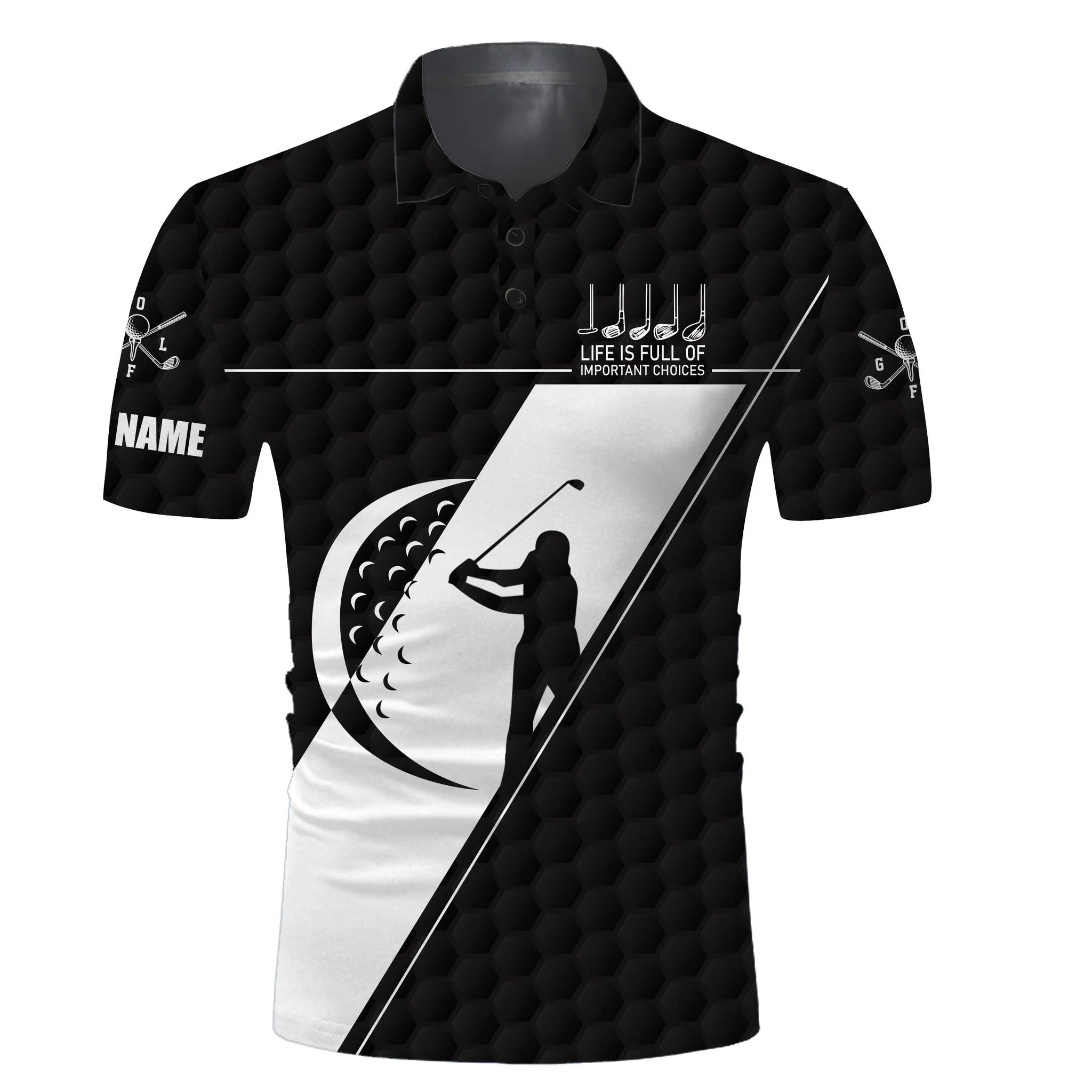 Custom Golf Men Polo Shirt - Custom Name Black White Apparel - Life Is Full Of Important Choices Men Golf Polo Shirt- Perfect Polo Shirt For Men, Golfers - Image 2