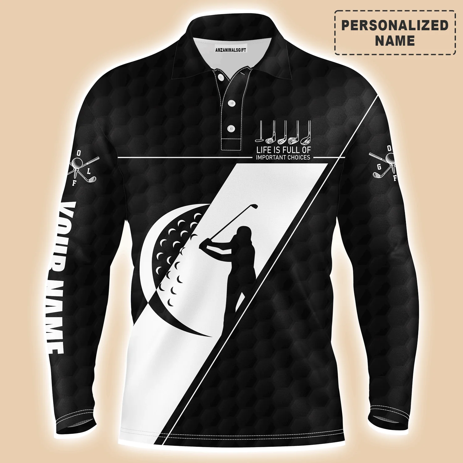 Custom Golf Men Polo Shirt - Custom Name Black White Apparel - Life Is Full Of Important Choices Men Golf Polo Shirt- Perfect Polo Shirt For Men, Golfers - Image 4