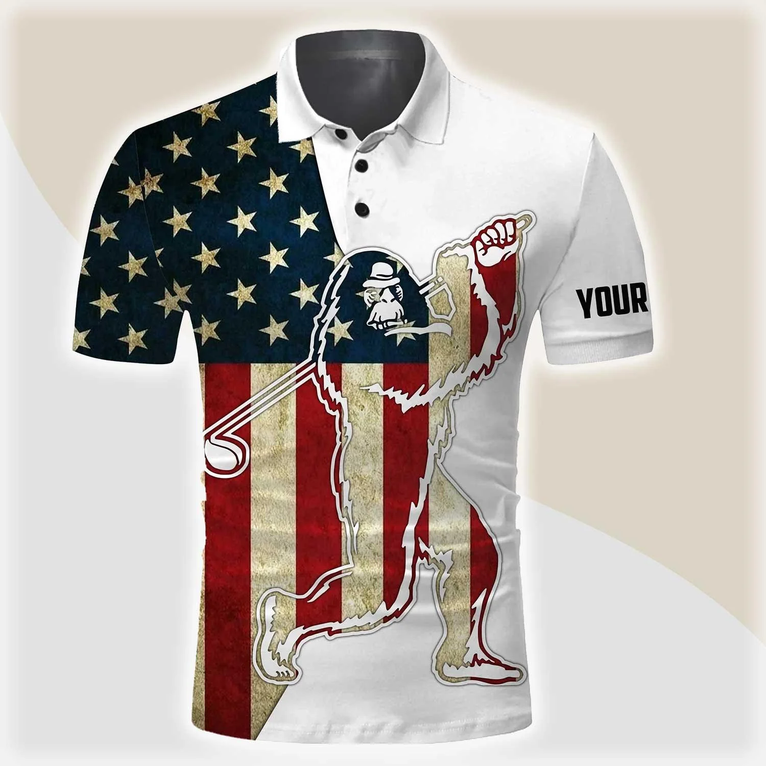 Custom Golf Men Polo Shirt - Funny Bigfoot Golf Polo Shirts, Camo Pattern Sasquatch Playing Golf Apparel Men Polo Shirt - Perfect Polo Shirt For Men