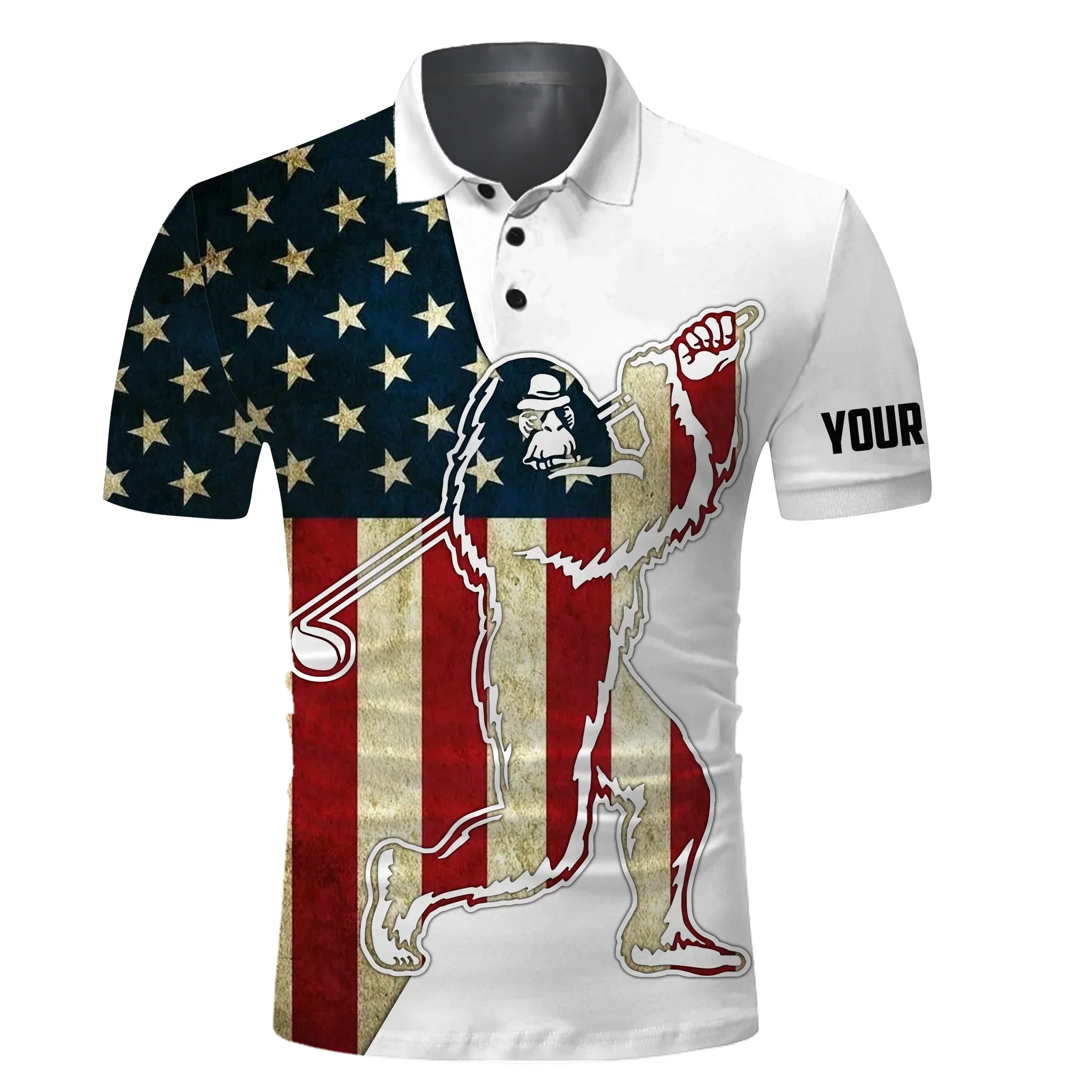 Custom Golf Men Polo Shirt - Funny Bigfoot Golf Polo Shirts, Camo Pattern Sasquatch Playing Golf Apparel Men Polo Shirt - Perfect Polo Shirt For Men - Image 2