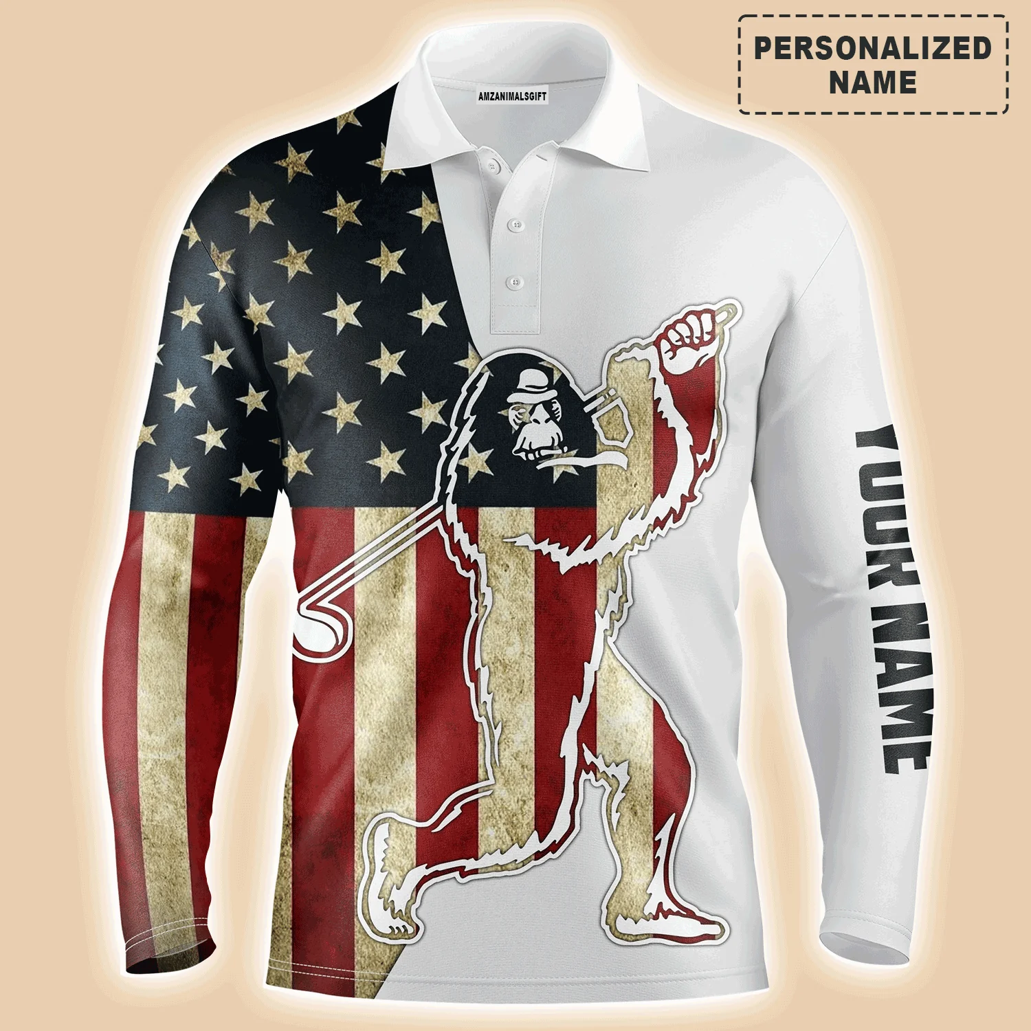 Custom Golf Men Polo Shirt - Funny Bigfoot Golf Polo Shirts, Camo Pattern Sasquatch Playing Golf Apparel Men Polo Shirt - Perfect Polo Shirt For Men - Image 4