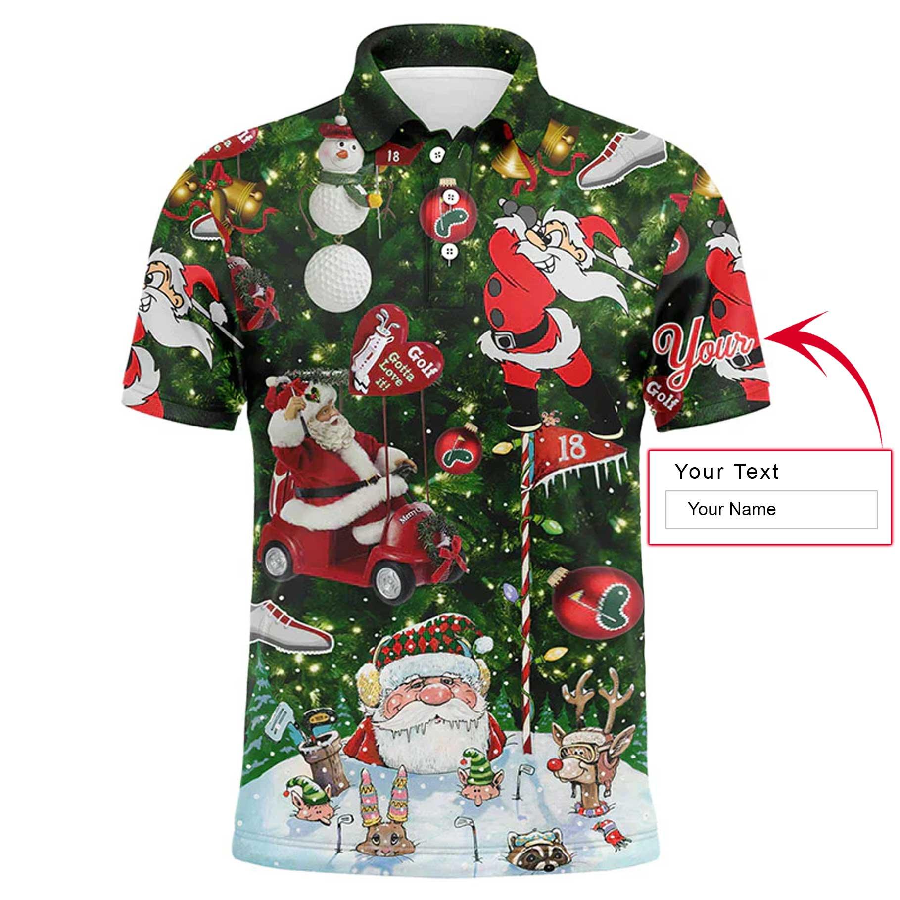 Custom Golf Men Polo Shirt - Funny Christmas Golf Custom Name, Santa Golfer Christmas Gifts Apparel Men Polo Shirt - Perfect Polo Shirt For Men