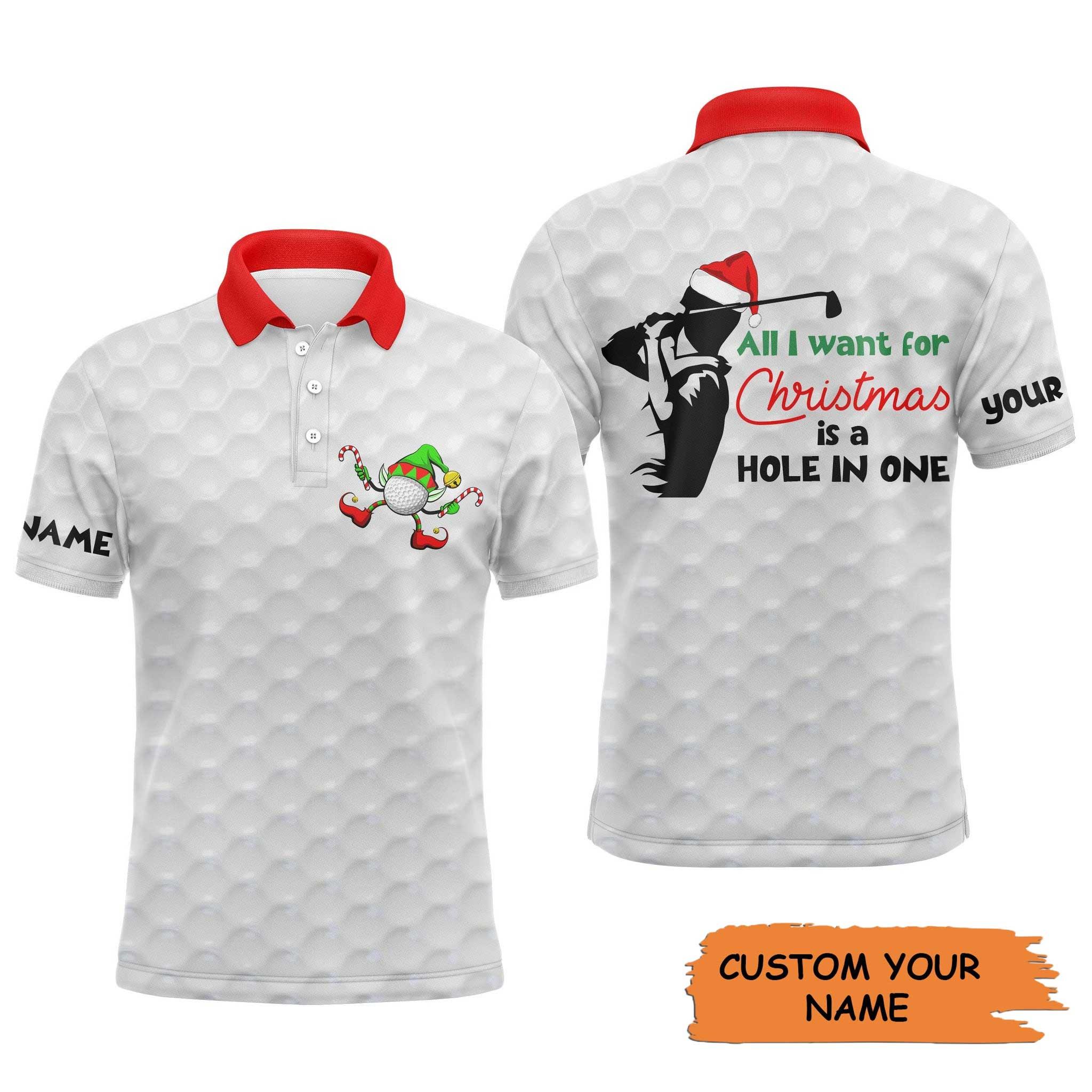 Custom Golf Men Polo Shirt - Funny Christmas Golf Men Polo Shirt, All I Want For Christmas Is A Hole In One Men Polo Shirt - Perfect Polo Shirt For Men