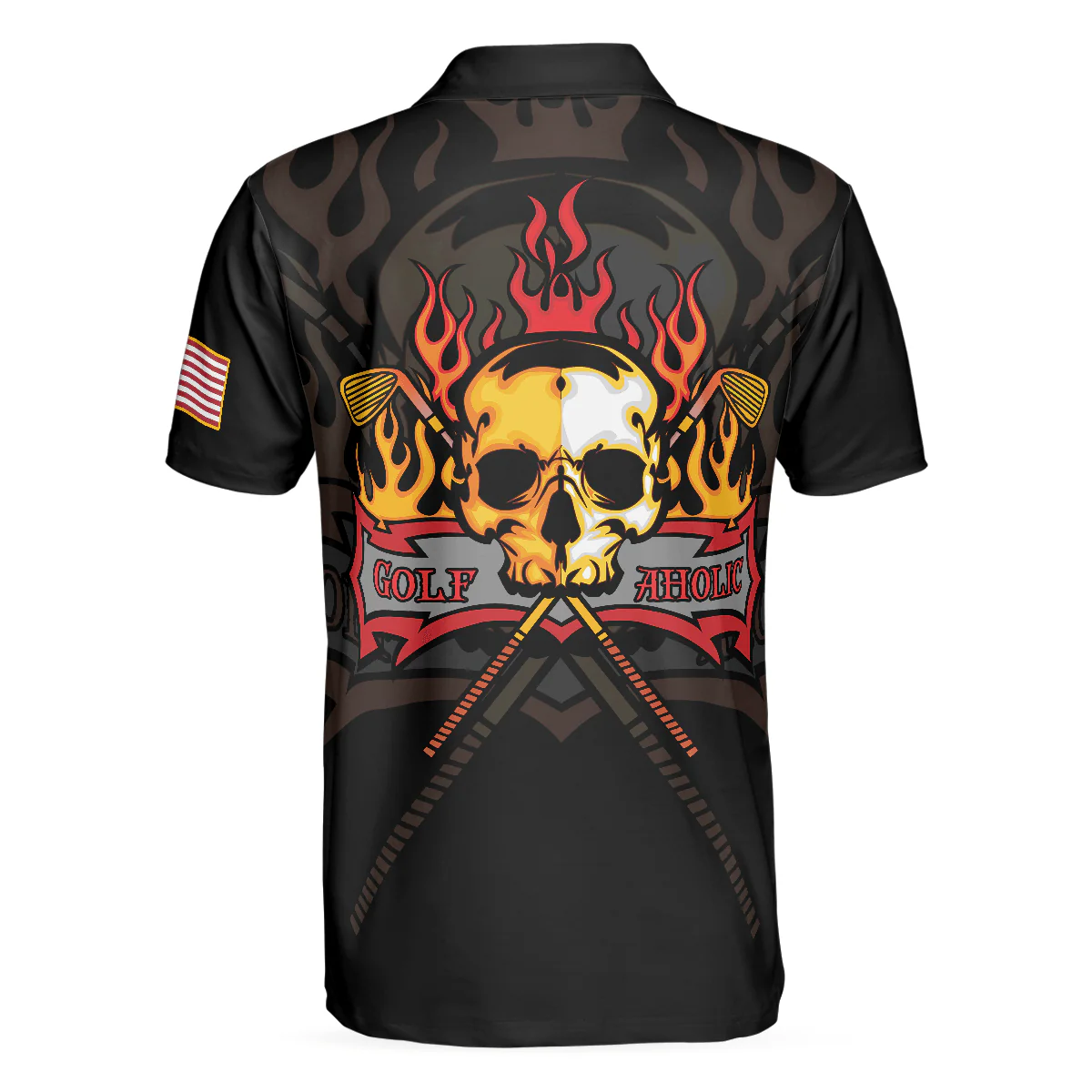Custom Golf Men Polo Shirt - Golf Flame Skull Golf Men Polo Shirt, Black American Flag Golf Shirt For Men - Perfect Polo Shirt For Men, Golfers - Image 4