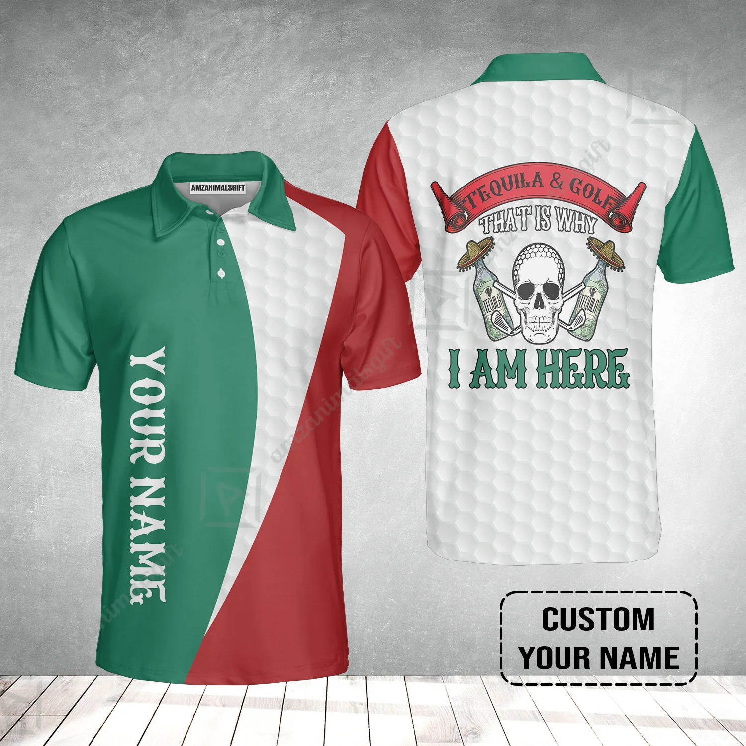 Custom Golf Men Polo Shirt - Golf Men Custom Name Polo Shirt, Tequila & Golf, Skull Golf Custom Polo Shirt - Perfect Polo Shirt For Men, Golfers - Image 2