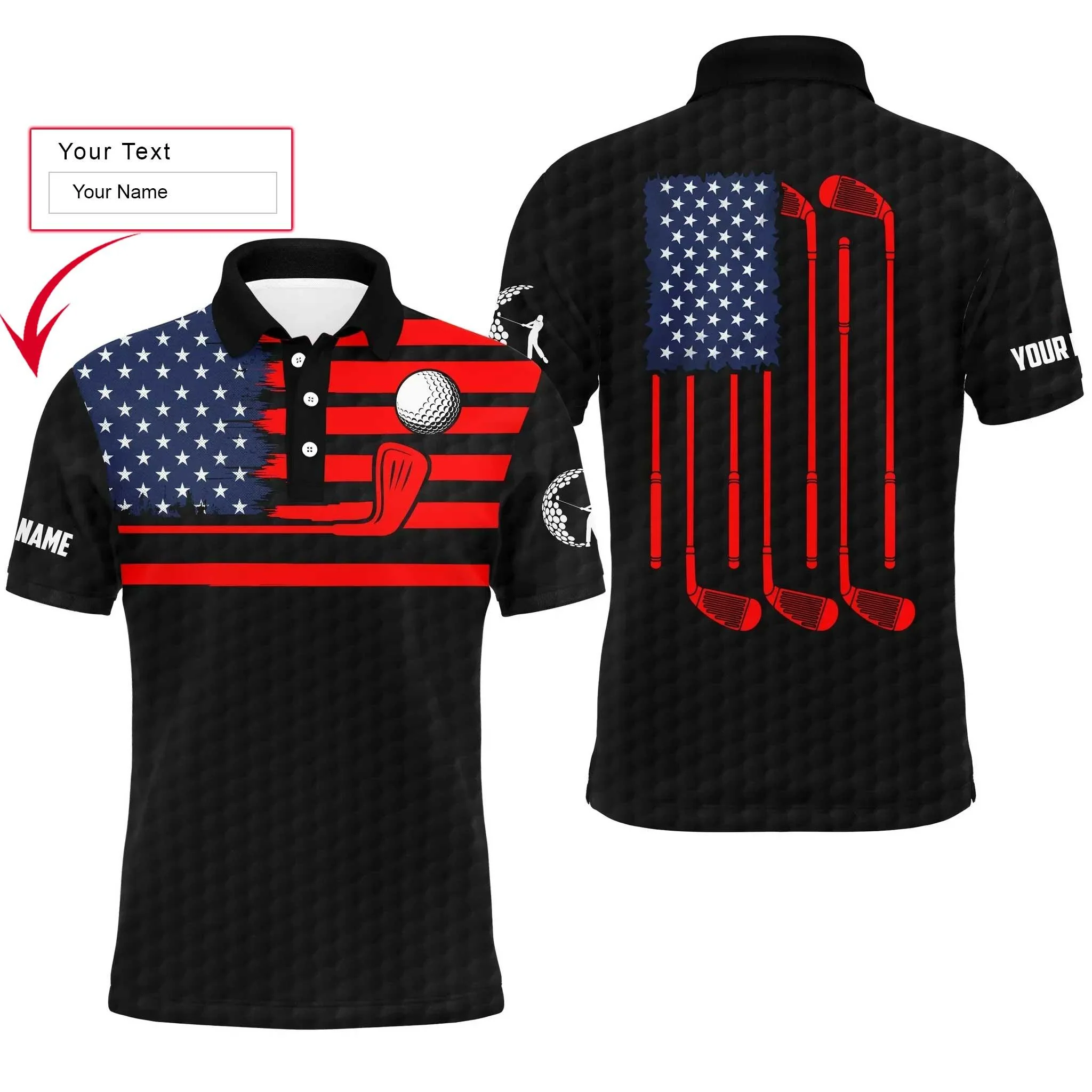 Custom Golf Men Polo Shirt - Golf Men Polo Shirt, American Flag Custom Name Multicolor Apparel Men Golf Polo Shirt - Perfect Polo Shirt For Men, Golfers