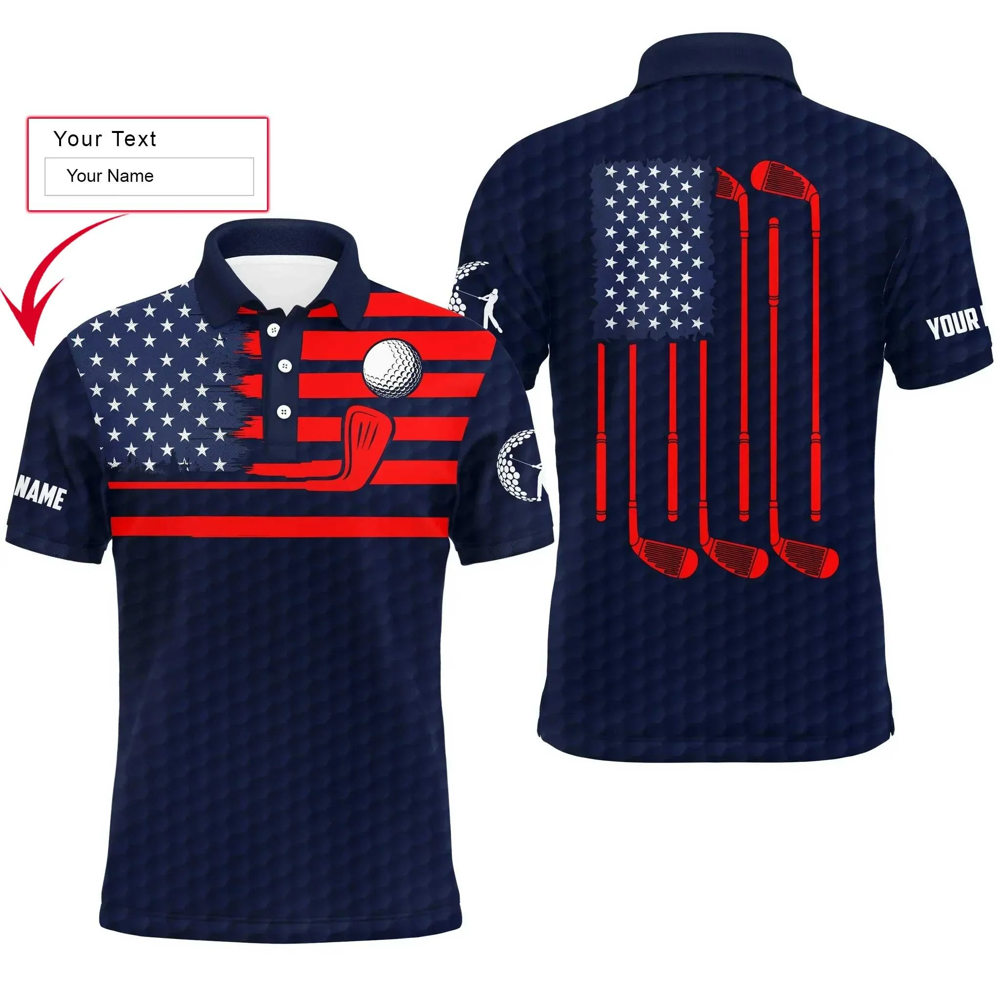 Custom Golf Men Polo Shirt - Golf Men Polo Shirt, American Flag Custom Name Multicolor Apparel Men Golf Polo Shirt - Perfect Polo Shirt For Men, Golfers - Image 2