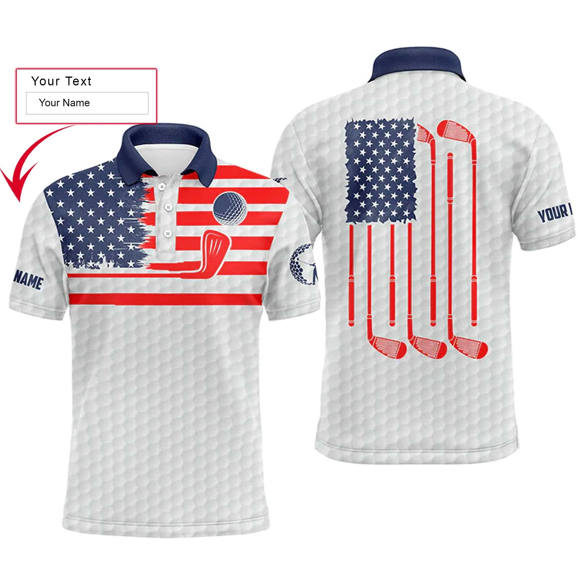 Custom Golf Men Polo Shirt - Golf Men Polo Shirt, American Flag Custom Name Multicolor Apparel Men Golf Polo Shirt - Perfect Polo Shirt For Men, Golfers - Image 3