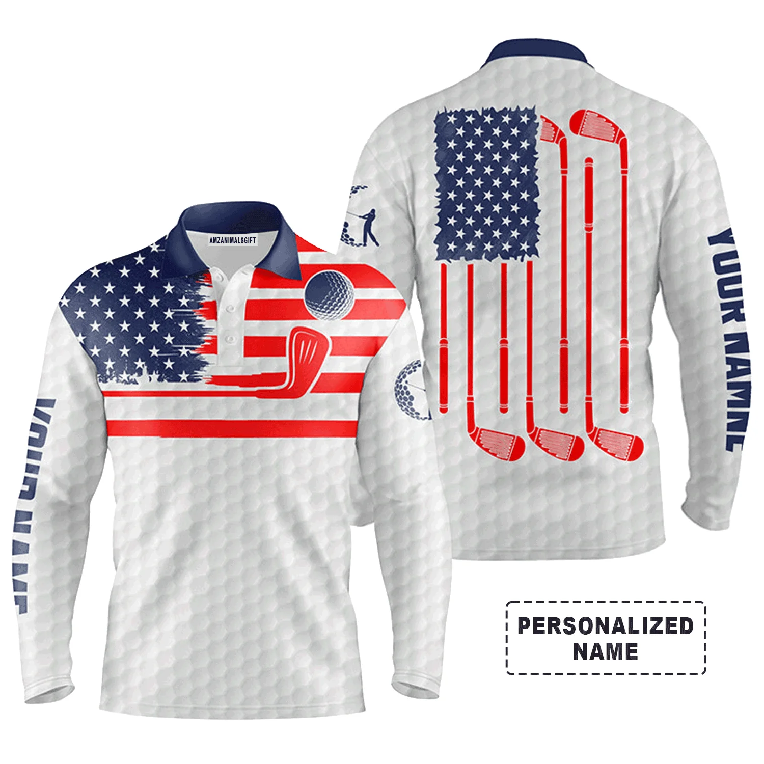 Custom Golf Men Polo Shirt - Golf Men Polo Shirt, American Flag Custom Name Multicolor Apparel Men Golf Polo Shirt - Perfect Polo Shirt For Men, Golfers - Image 7