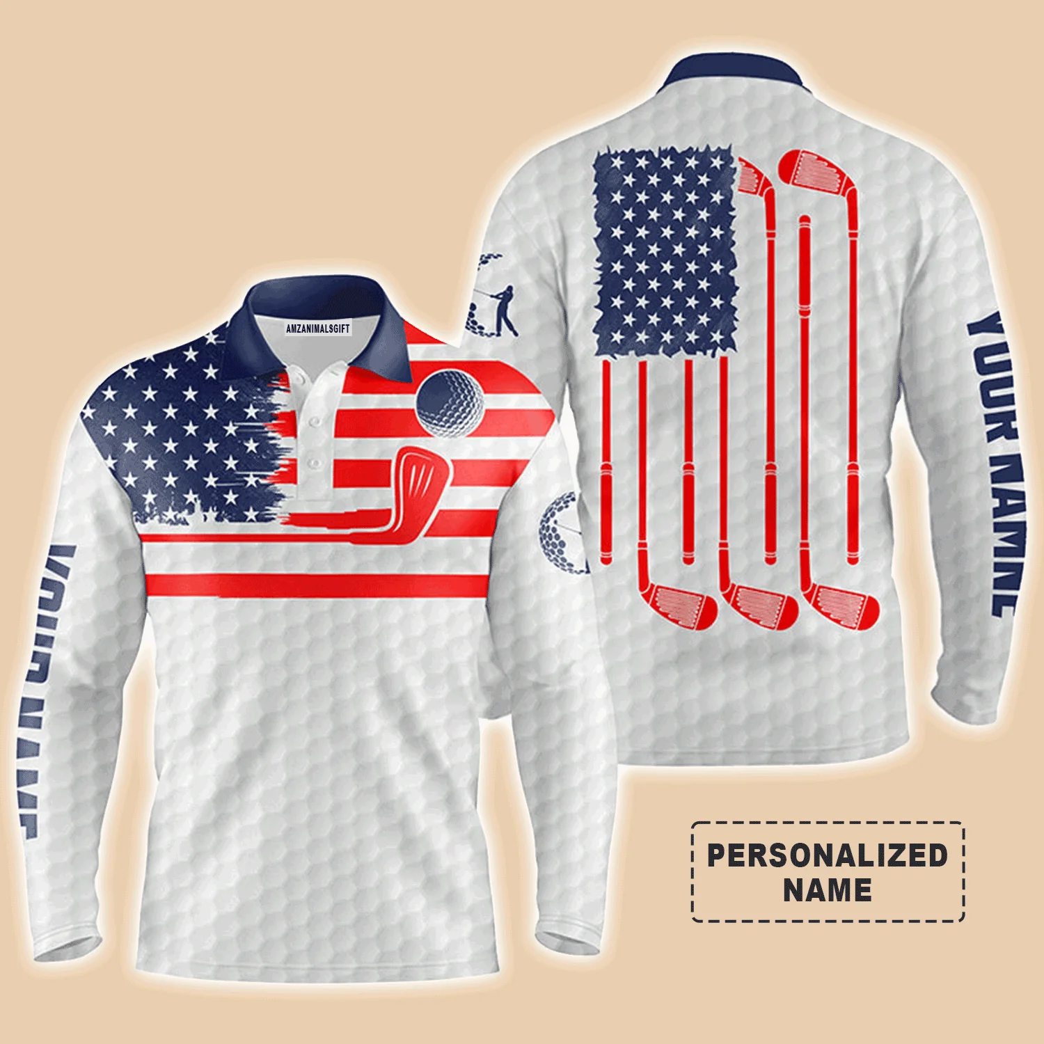 Custom Golf Men Polo Shirt - Golf Men Polo Shirt, American Flag Custom Name Multicolor Apparel Men Golf Polo Shirt - Perfect Polo Shirt For Men, Golfers - Image 8