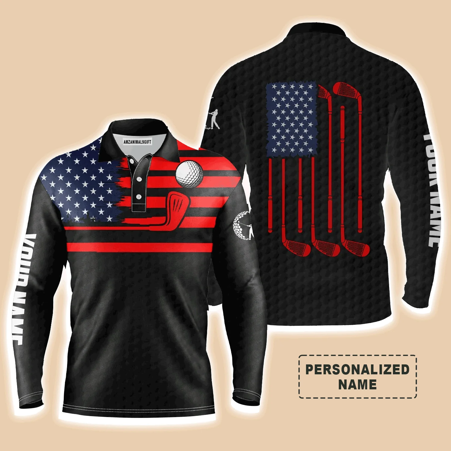 Custom Golf Men Polo Shirt - Golf Men Polo Shirt, American Flag Custom Name Multicolor Apparel Men Golf Polo Shirt - Perfect Polo Shirt For Men, Golfers - Image 9