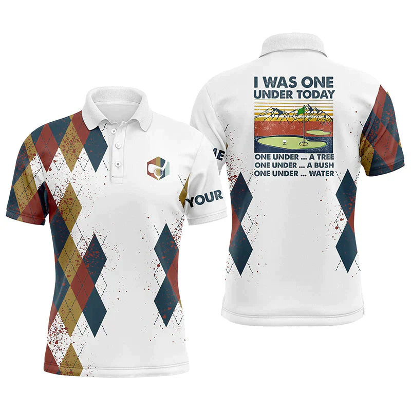 Custom Golf Men Polo Shirt - I Was One Under Today One Under A Tree Bush and Water Golf Men Polo Shirt - Perfect Polo Shirt For Men, Golfers - Image 2
