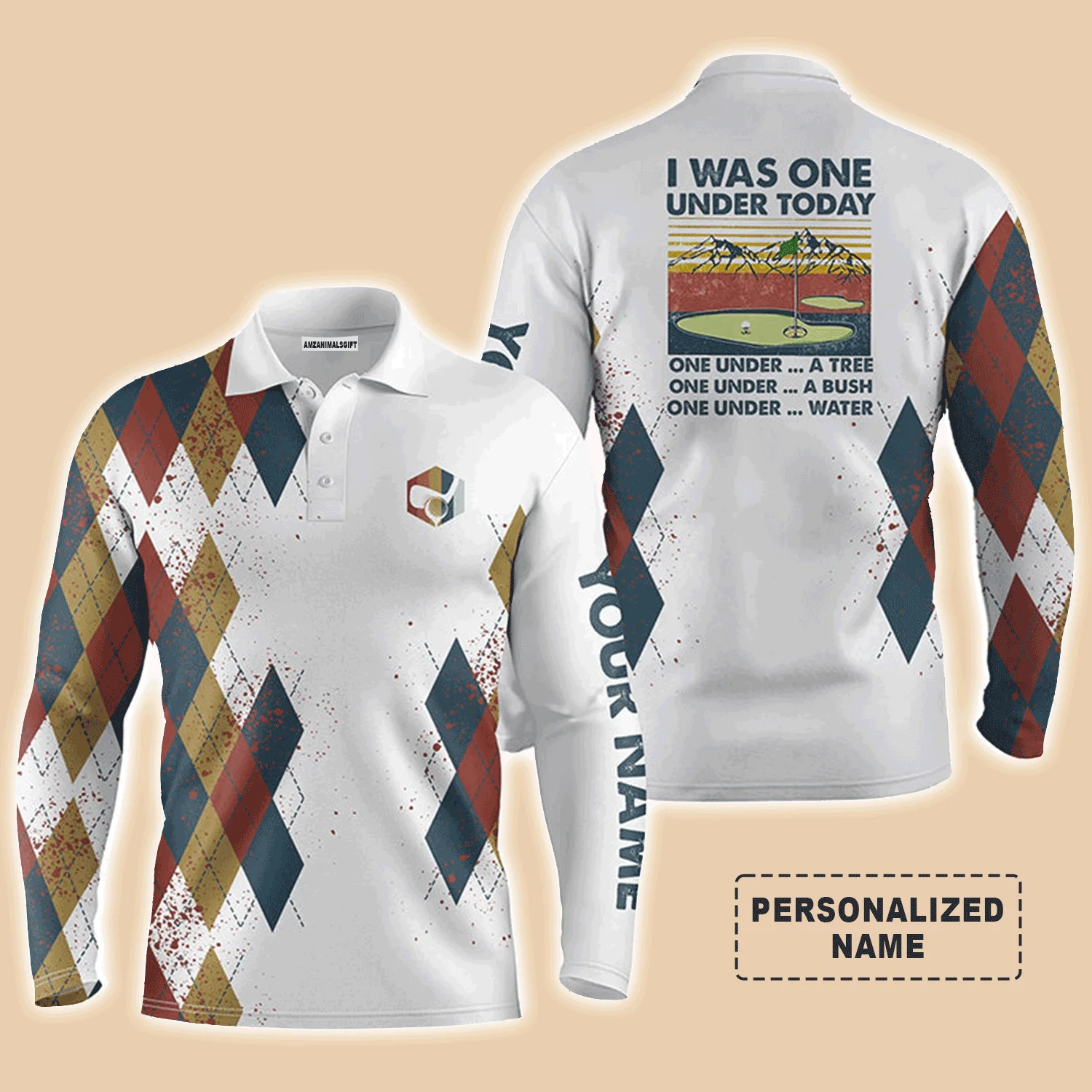 Custom Golf Men Polo Shirt - I Was One Under Today One Under A Tree Bush and Water Golf Men Polo Shirt - Perfect Polo Shirt For Men, Golfers - Image 4