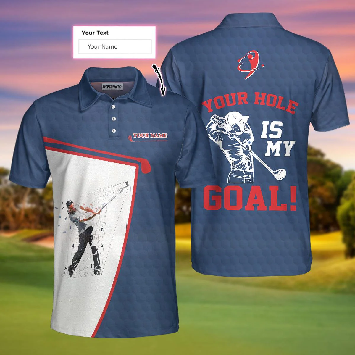 Custom Golf Men Polo Shirts - White And Blue Your Hole Is My Goal Custom Polo Shirt, Personalized Golf Gift Idea - Perfect Gift For Men, Golfers - Image 6