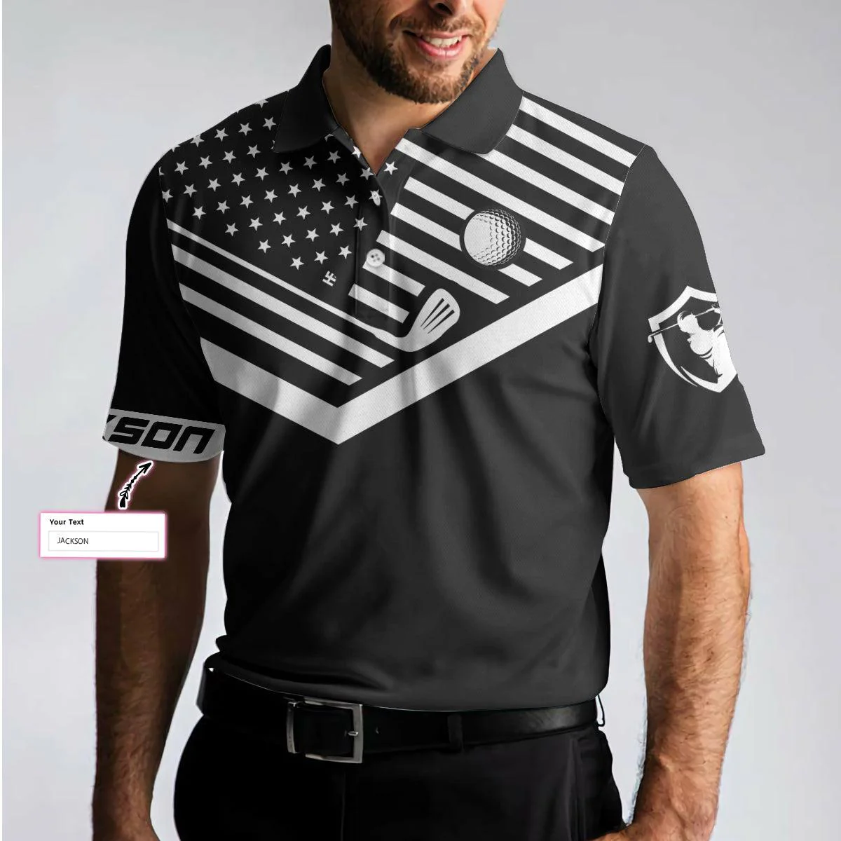 Custom Golf Men Polo Shirts - Your Hole Is My Goal Custom Name Polo Shirt, Personalized Black American Flag Golf Shirt - Perfect Gift For Men, Golfers - Image 5