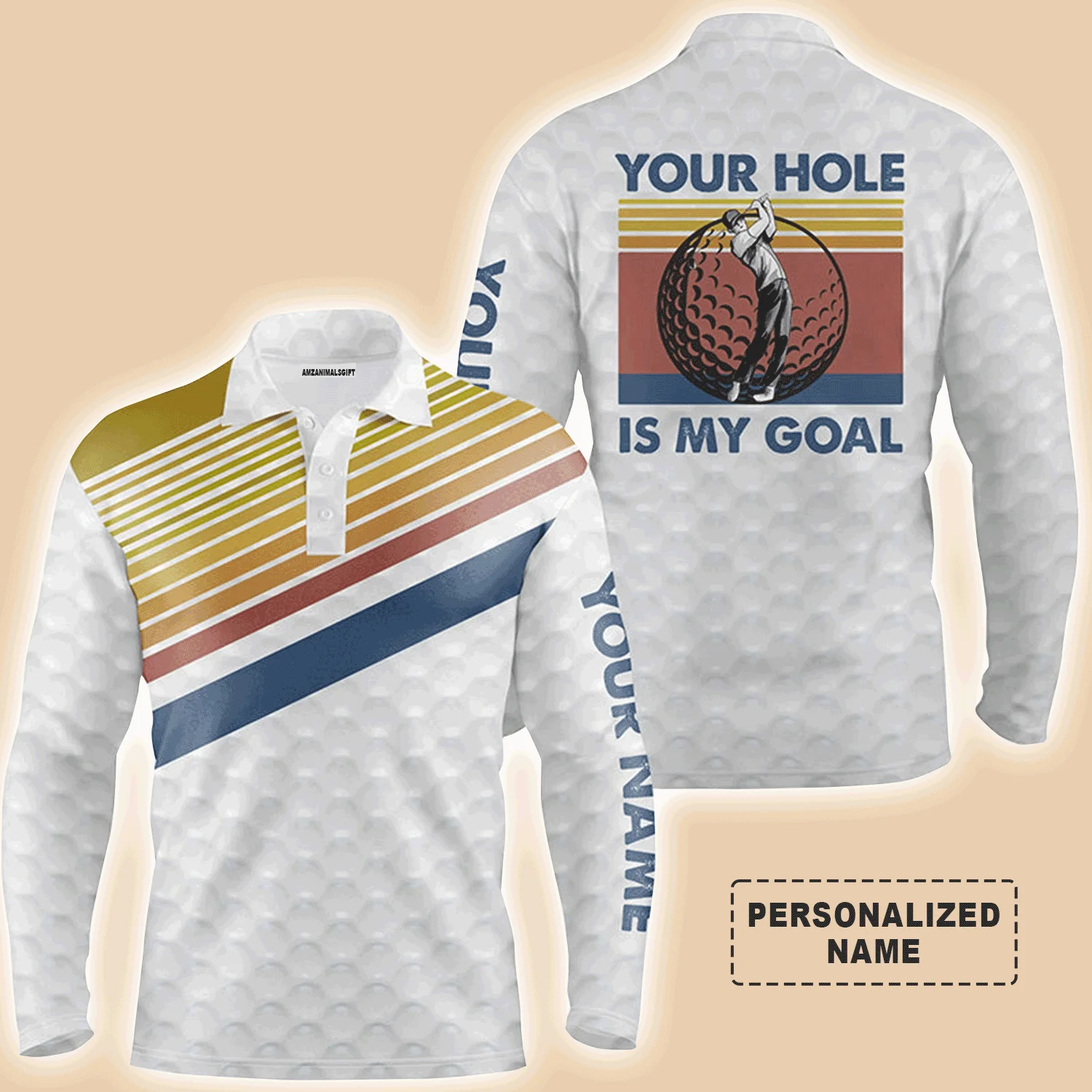 Custom Golf Men Polo Shirts - Your Hole Is My Goal Retro Striped Personalized Polo Shirt, Personalized Golf Gift For Golfers - Perfect Gift For Men - Image 3
