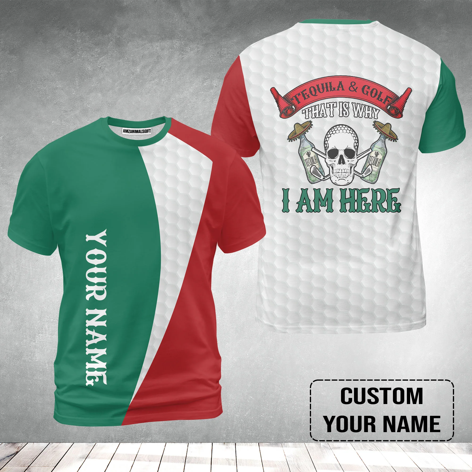 Custom Golf T-Shirt - Golf Men Custom Name T-Shirt, Tequila & Golf, Skull Golf Custom T-Shirt - Image 2