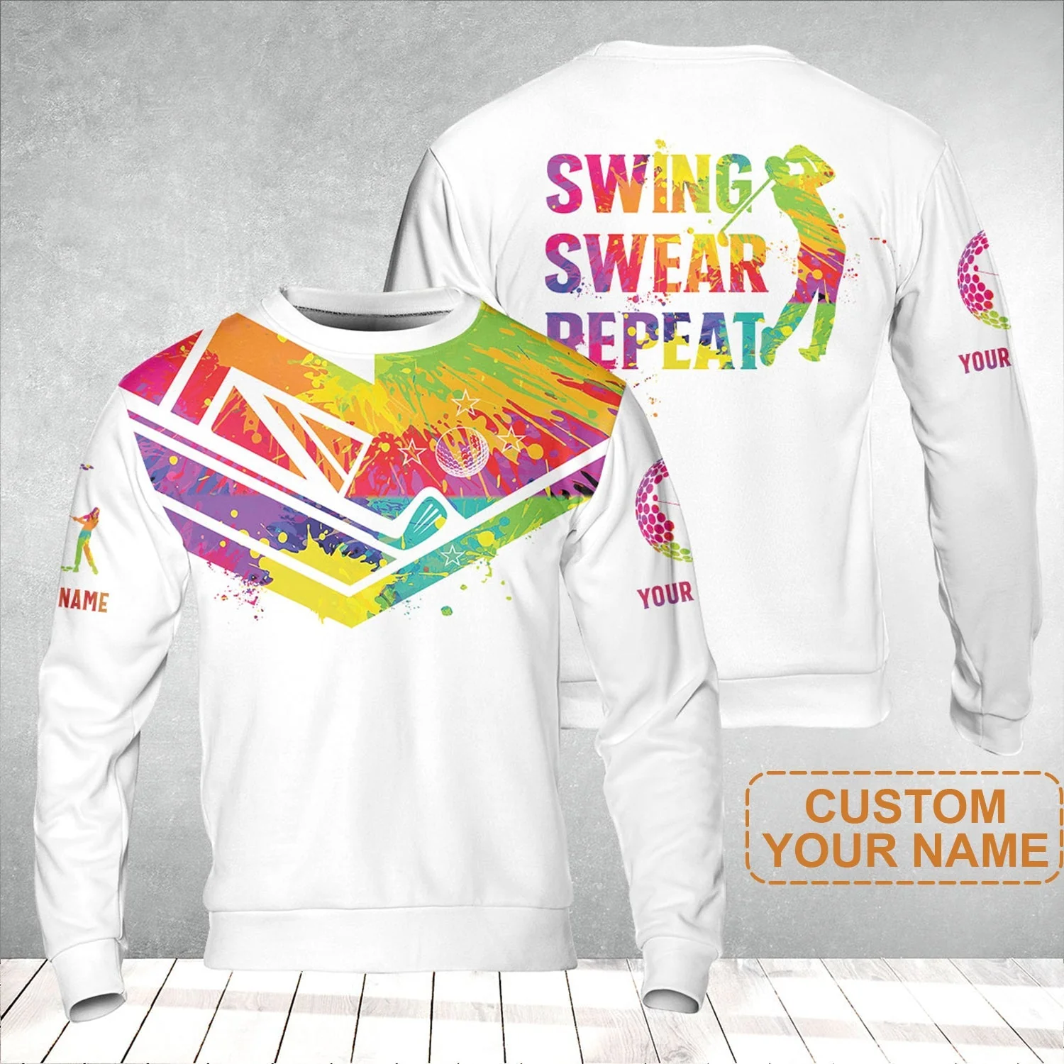 Custom Golf T-Shirt - Watercolor New Zealand Flag Custom Name White Apparel, Swing Swear Repeat T-Shirt - Perfect Shirt For Men - Image 10