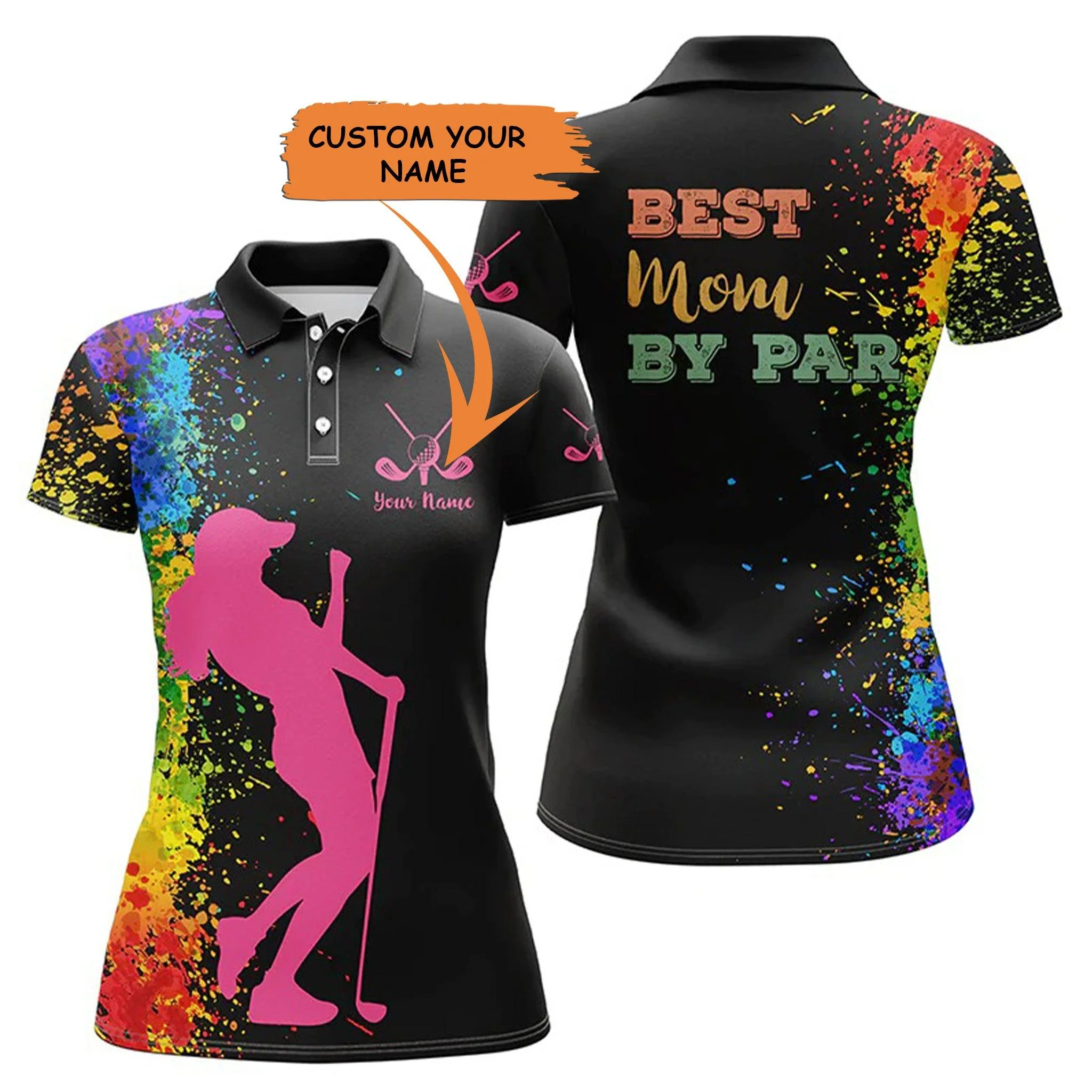 Custom Golf Women Polo Shirt - Women Golf Polo Shirt Custom Name Black Watercolor Best Mom By Par, Mother's Day Golf - Perfect Polo Shirt For Women