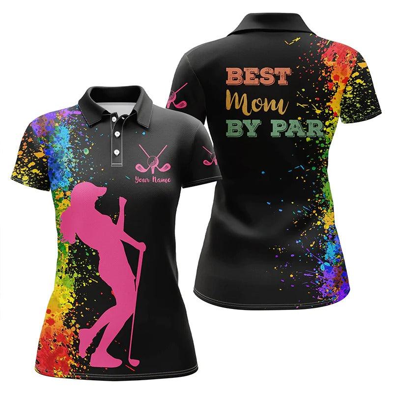 Custom Golf Women Polo Shirt - Women Golf Polo Shirt Custom Name Black Watercolor Best Mom By Par, Mother's Day Golf - Perfect Polo Shirt For Women - Image 2