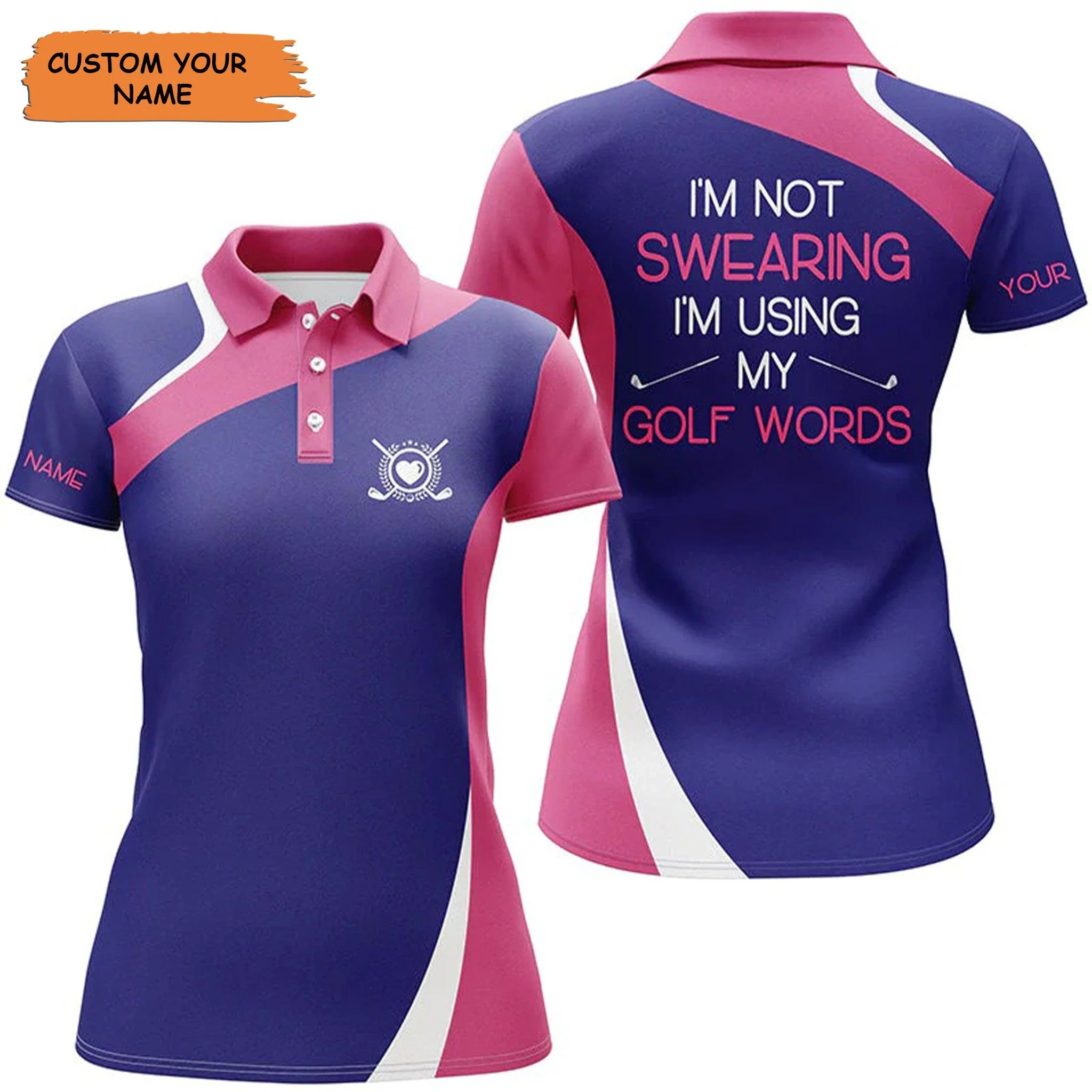 Custom Golf Women Polo Shirt - Women Golf Polo Shirt Custom Name Pink Purple Polo Shirt I'm Not Swearing - Perfect Polo Shirt For Women