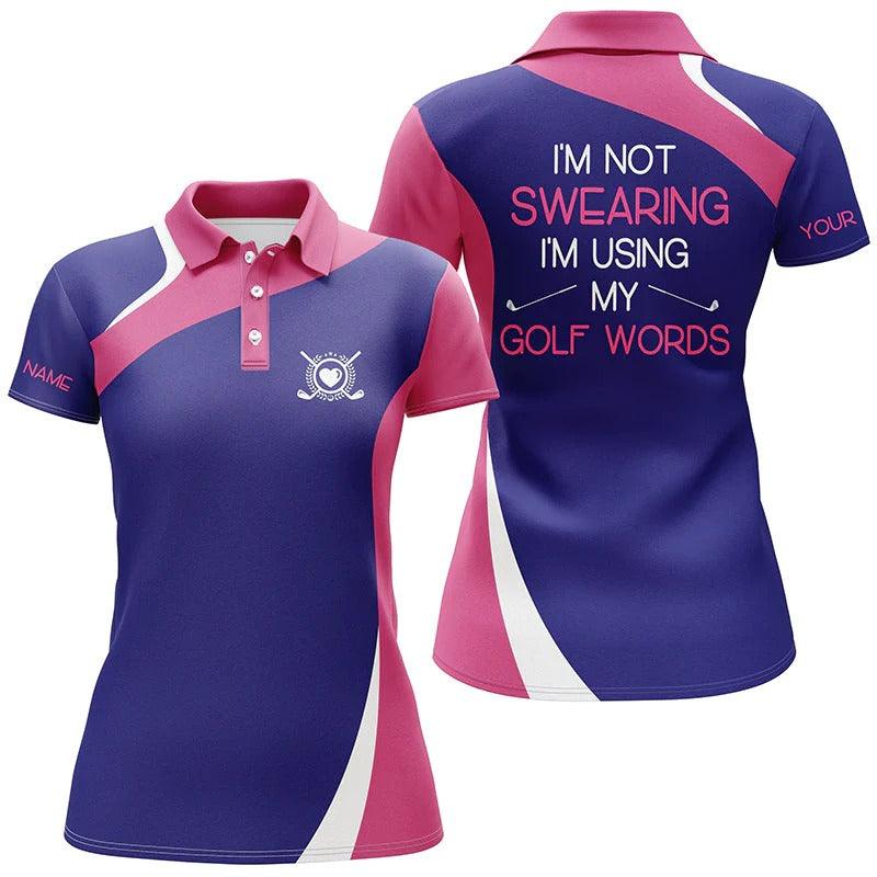 Custom Golf Women Polo Shirt - Women Golf Polo Shirt Custom Name Pink Purple Polo Shirt I'm Not Swearing - Perfect Polo Shirt For Women - Image 2