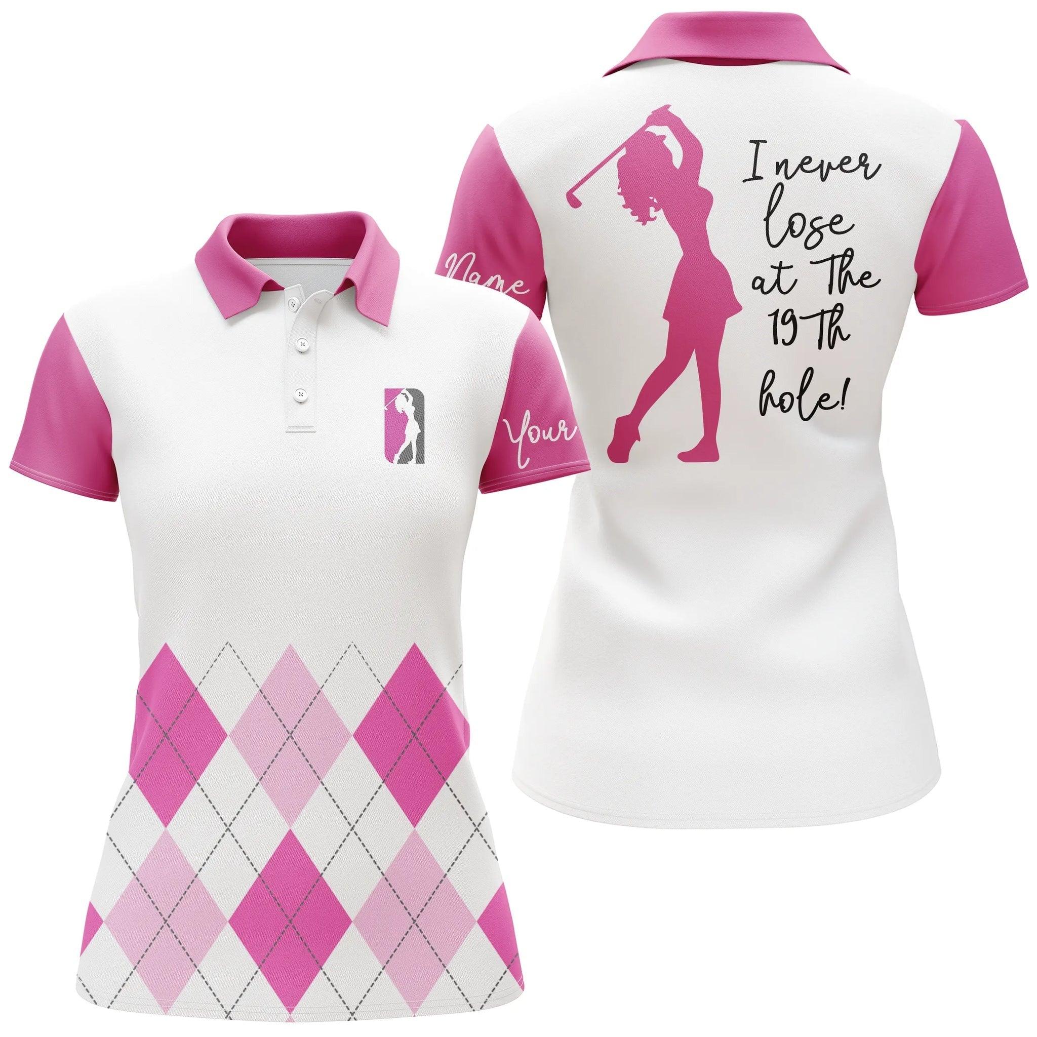Custom Golf Women Polo Shirt - Women Golf Polo Shirt Custom Pink Argyle Plaid Golf Top For Ladies I Never Lose - Perfect Polo Shirt For Women - Image 2